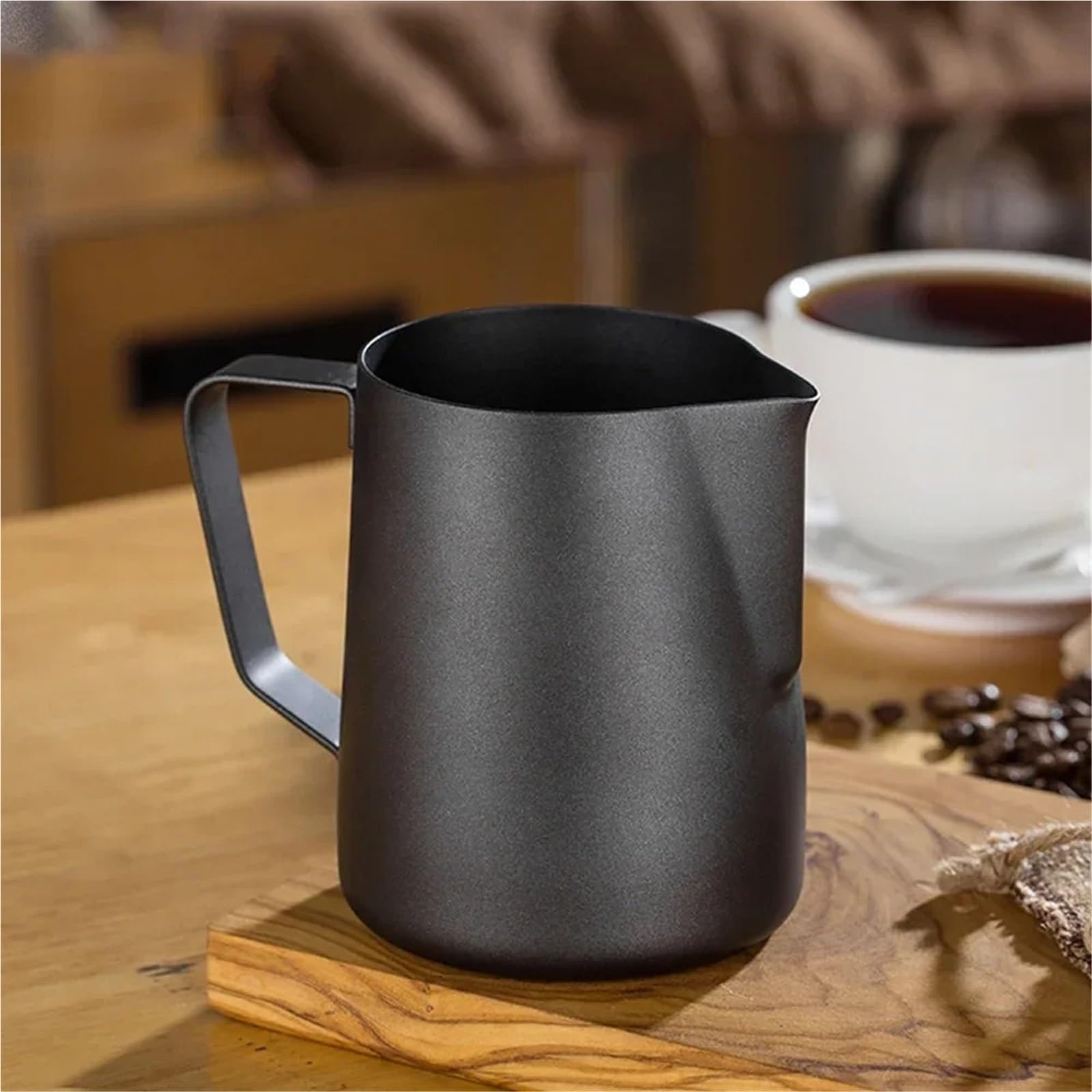 Jarra de espuma leche acero inoxidable, herramienta Barista, café, Latte, 2 uds Para Espumar(Black,350ml)