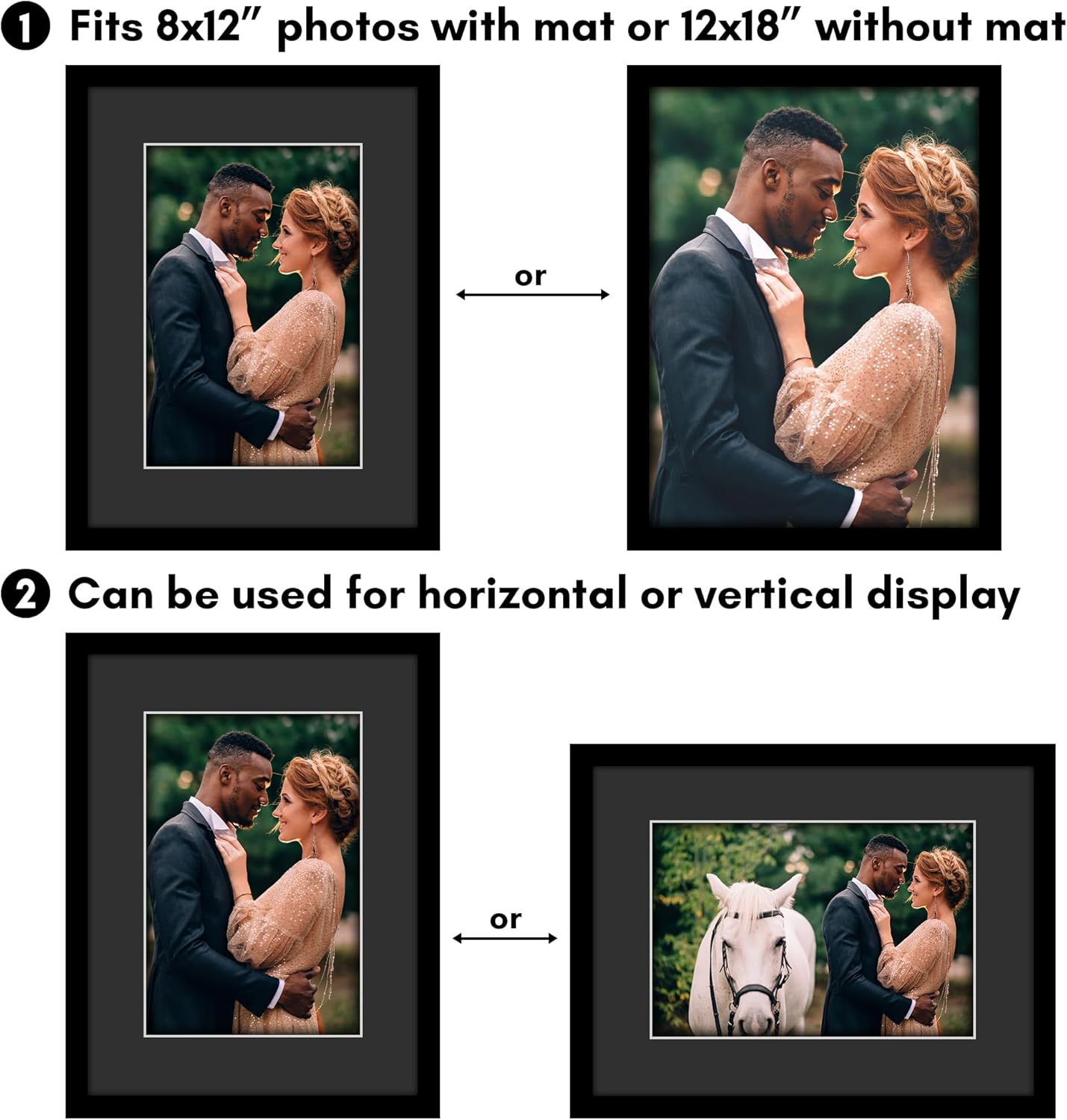 Americanflat 12x16 Picture Frame with Shatter-Resistant Glass - Use as 8x12 Picture Frame with Black Mat and White Trim or Display 12x16 Photo Without Mat - Signature Collection - Black