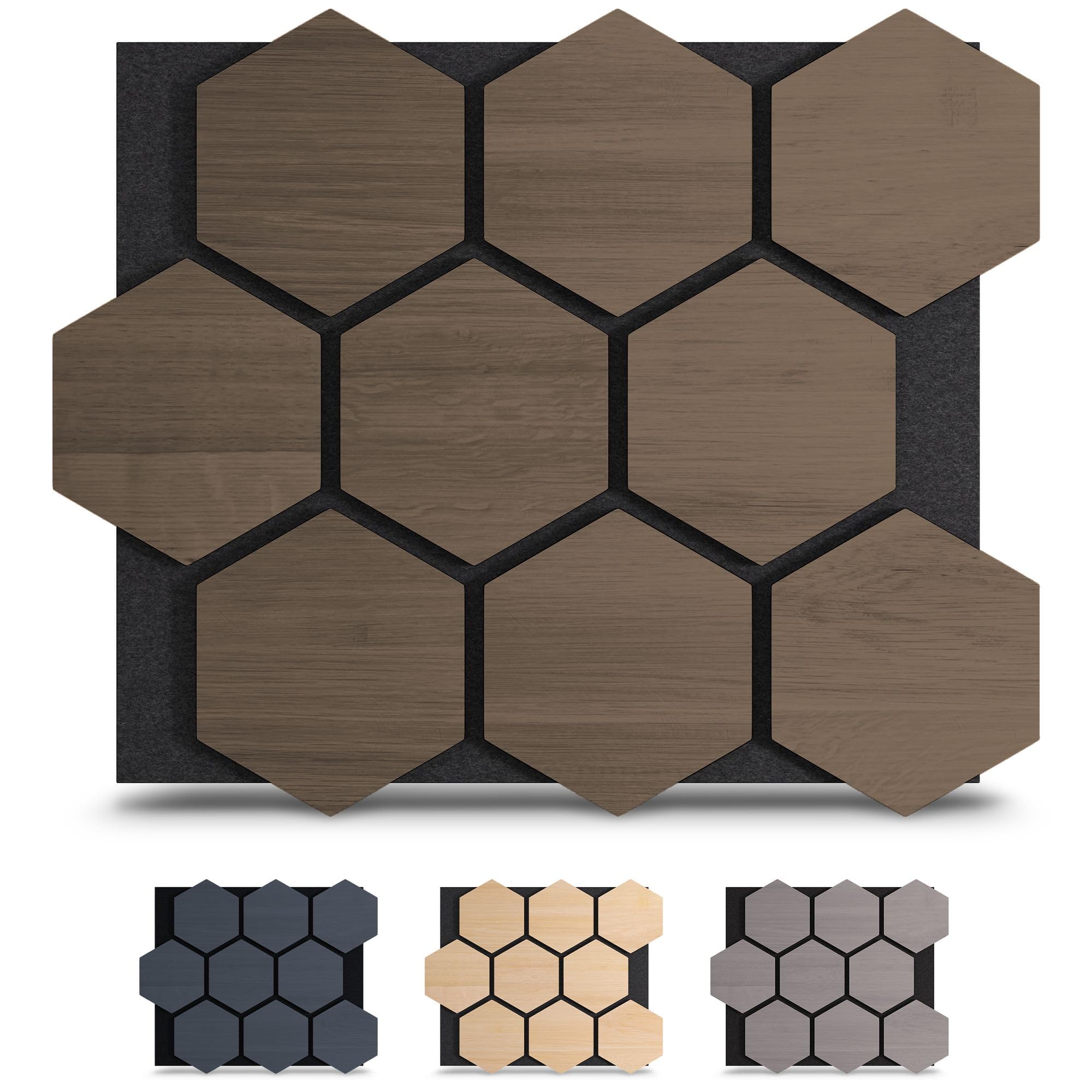 4x Paneles acústicos con patrón hexagonal 76 x 62cm Nogal madera