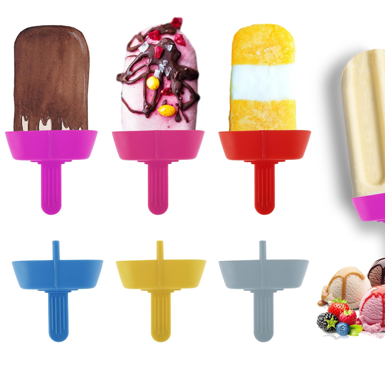 QINGLANG 6 PCS Drip Free Popsicle Holder Silicone Icecream Holder Reusable Mess Free Ice Pop Stick Holder with Built-In Straw Dishwasher Safe Popsicle Stick Holders for Toddlers Baby Kids Adults