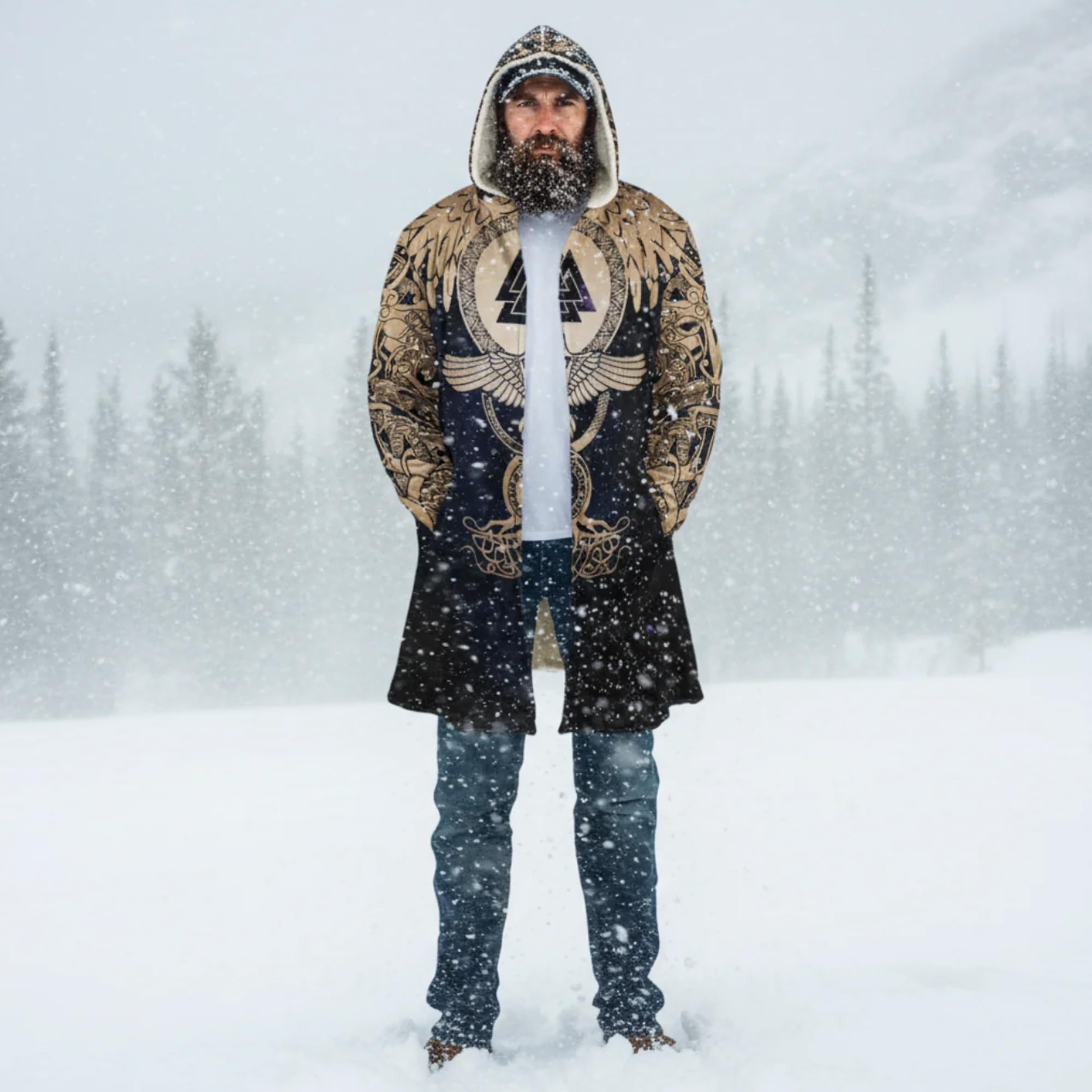 Abrigo Unisex de Fenrir - Chaqueta de Invierno Calda ma Leggera - Parka Nórdica de Cuero Sintético y Lana - Capa con Capucha Cortavientos para el Frío, Regalo para el Espíritu Guerrero