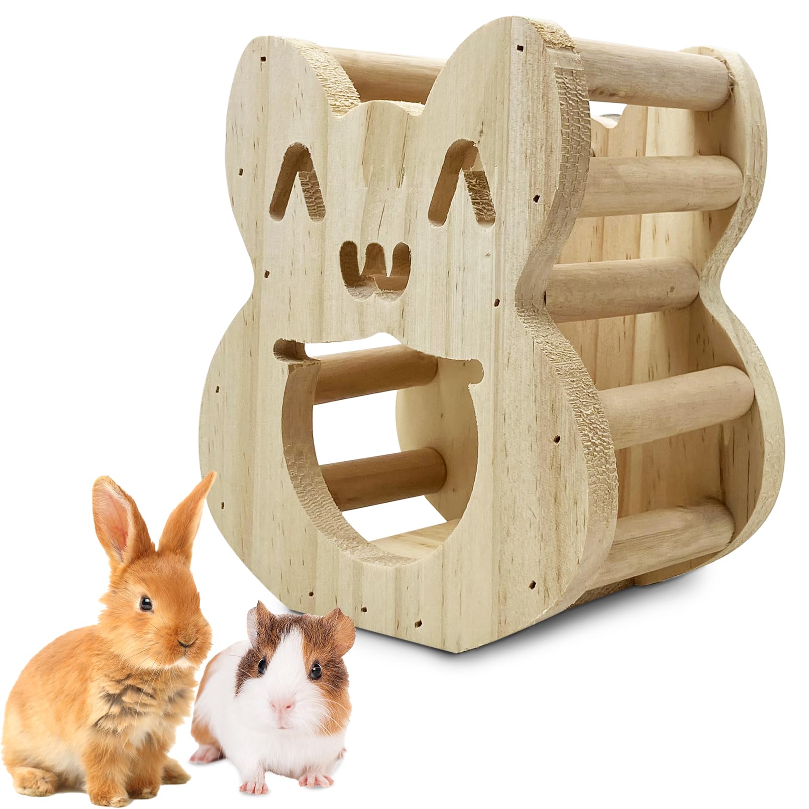 Tfwadmx Rabbit Wooden Hay Feeder Alfalfa Timothy Hay Dispenser Hamster Hanging Fixed Feeding Manger Squirrel Cute Less Mess Grass Dispenser for Bunny Guinea Pig Small Animals
