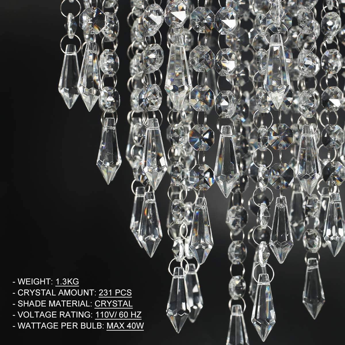 3 Lights Mini Crystal Flushmount Chandelier Fixture, Crystal Ceiling Lamp, H10.4 X W9.8, Elegant Modern Flush Mount Ceiling Light for Bedroom, Hallway, Bar, Living Room, Dining Room, Chrome(G9 Base)