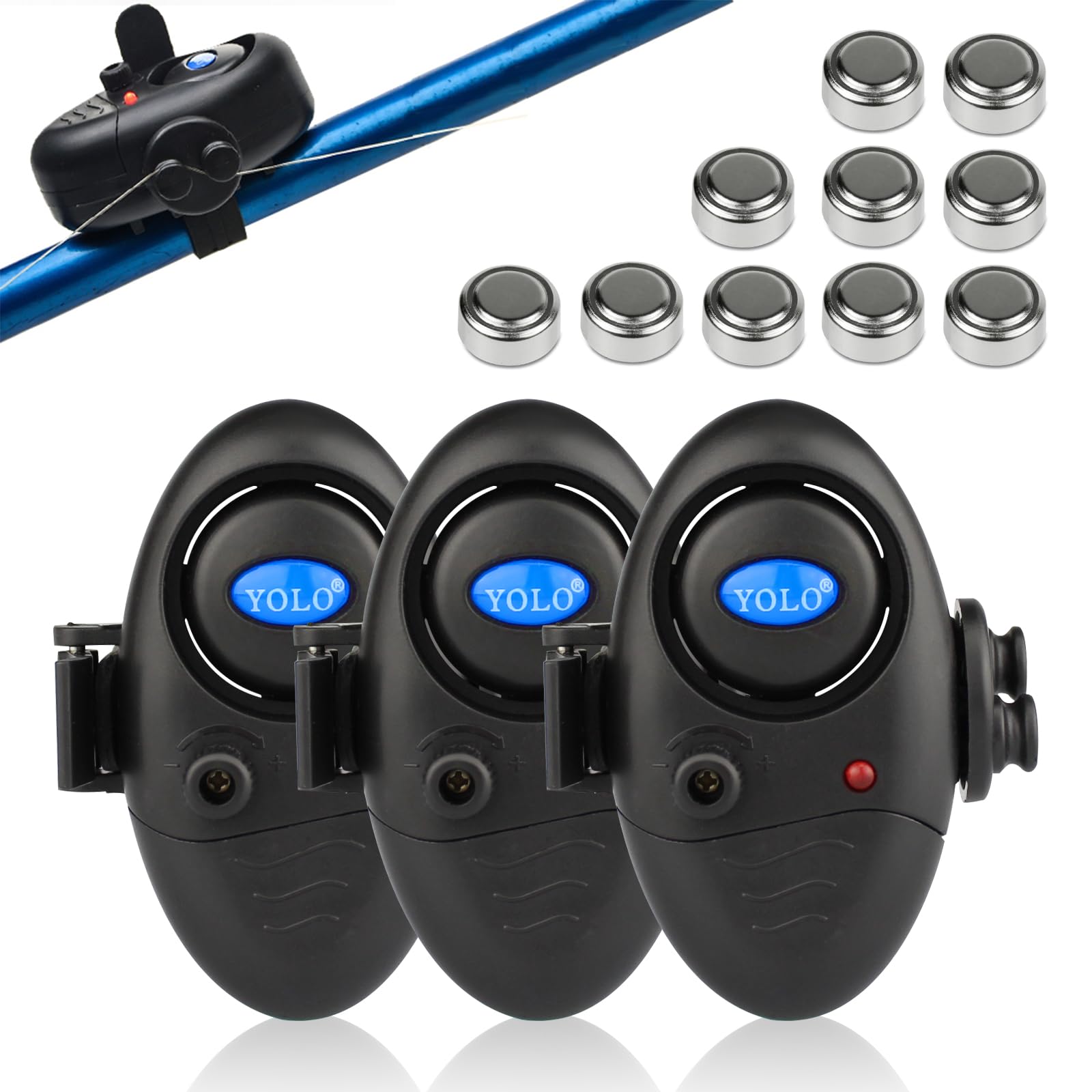Alarme de Touche de la Canne à Pêche Détecteur Electronique Sensible Sondeur Son d'Alarme Réglable avec Indicateur LED pour Pêche Nuit Maritime Nocturne Pêcheur Amateurs Débutants
