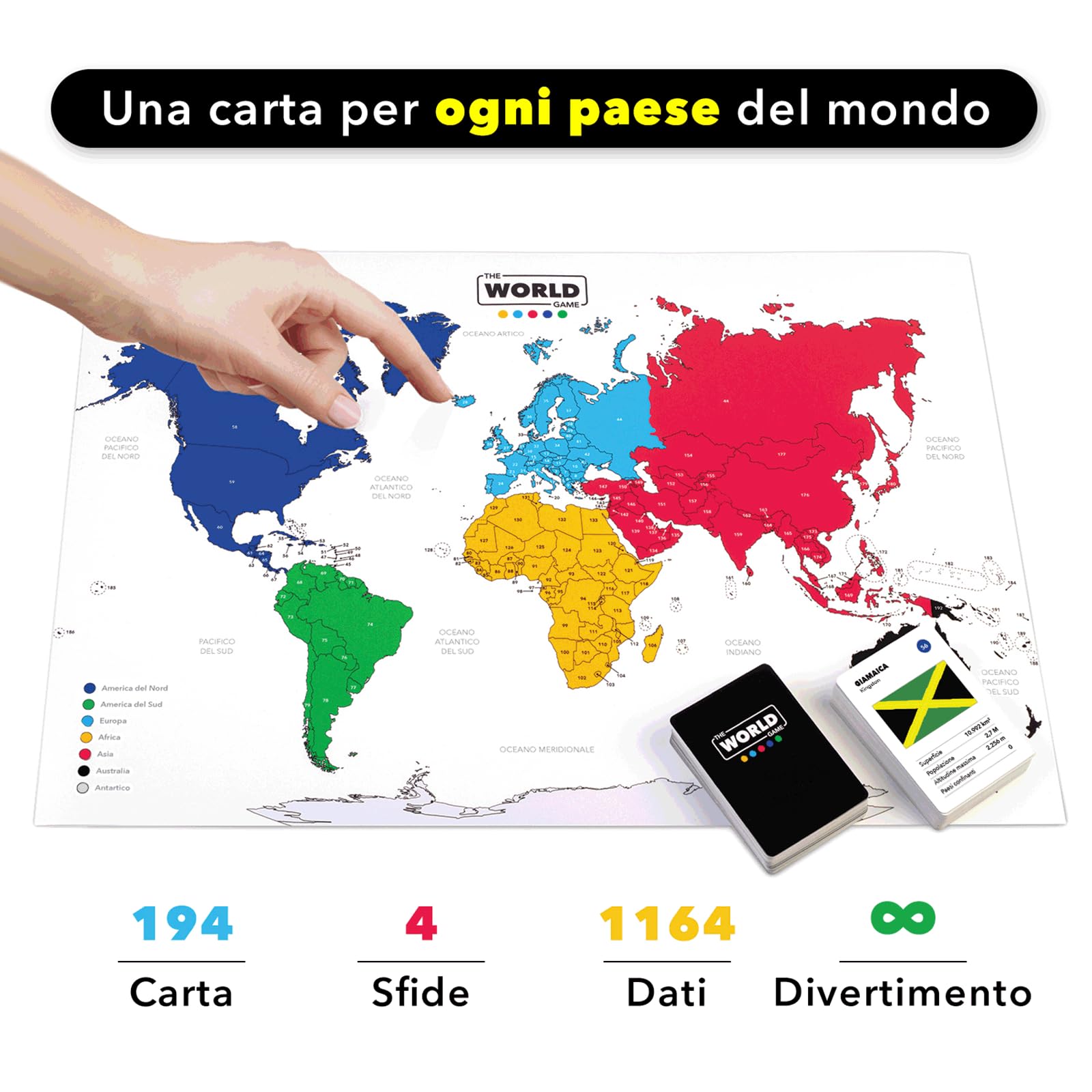 The World Game Gioco di Carte Geografia - Gioco da Tavolo Educativo per Bambini, Famiglie e Adulti - Un Gioco di Società per Ragazzi e Ragazze sul Mondo - In Italiano