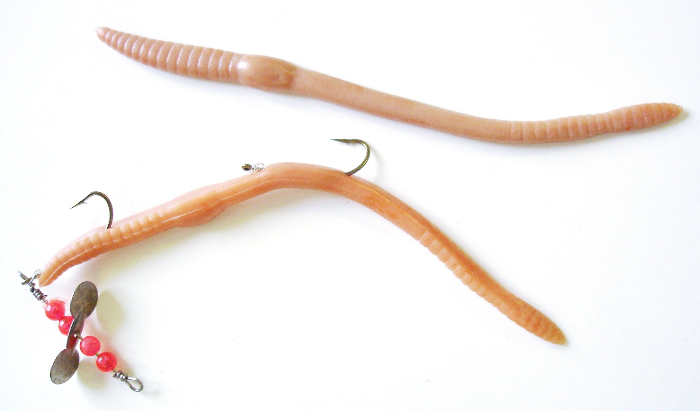 Conx2 Plastic Worm Rig with Spinner. 2 Barbed Hooks + Spare Worm