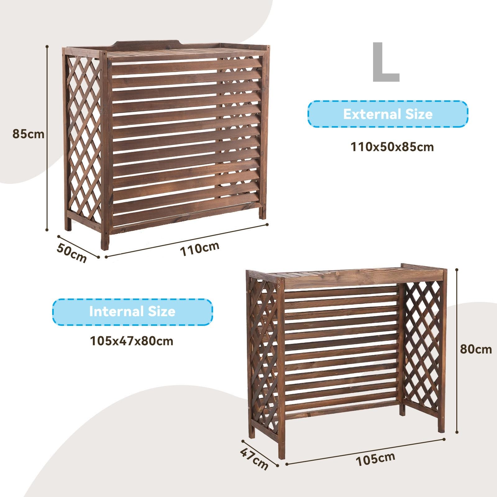 Cubre Aire Acondicionado Exterior Madera Vallas De Madera Balcon Privacidad Protector Aire Acondicionado Exterior Anticorrosión Funda Aire Acondicionado Exterior Para Jardín Soporte Para Plantas(110x5