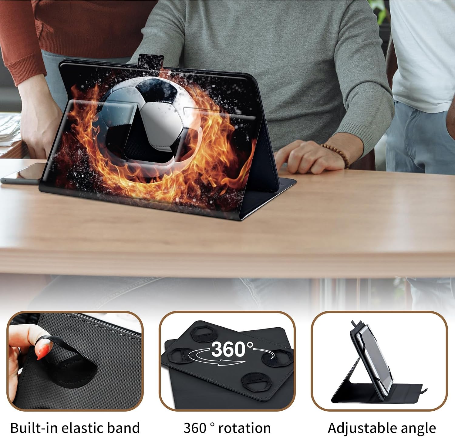 Case for Metro by T-Mobile Alcatel Joy Tab 2 8.0 Inch Tablet 2020(Model 9032Z),360 Degree Rotating Stand and Magnetic Closure Case for 8" TCL Tab 8 /Alcatel Joy Tab 2 Tablet,Fire Football