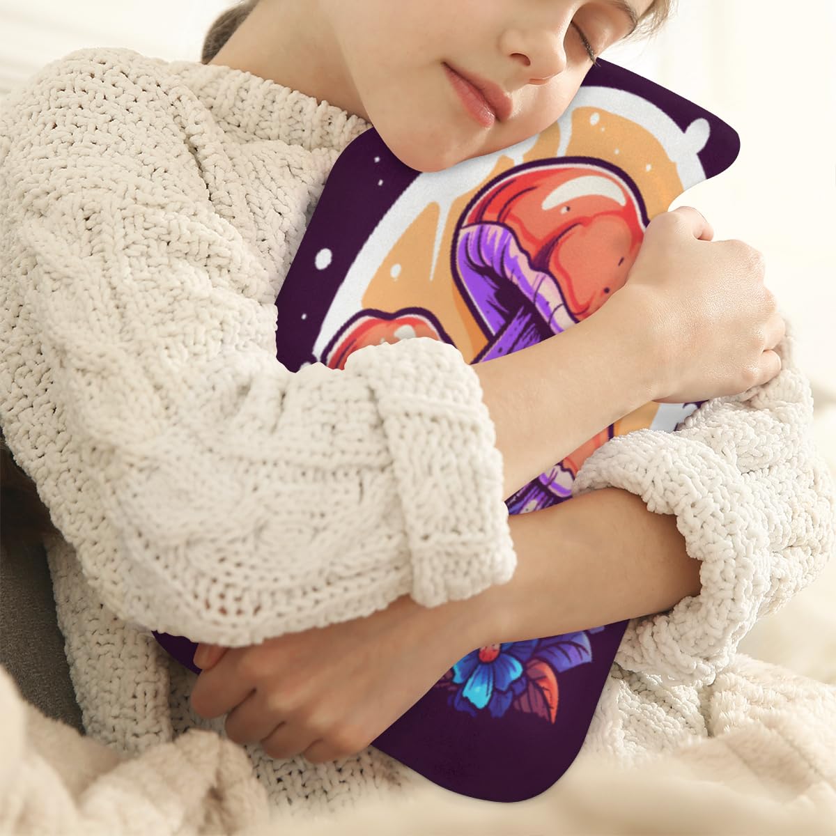 Hot Water Bottle with Soft Cover,2L Mystical Mushrooms Hot Water Bag for Hot and Cold Compress, Hand Feet Warmer, Modern Mushrooms Rubber Hot or Cold Water Bottle Halloween Christmas Decorations