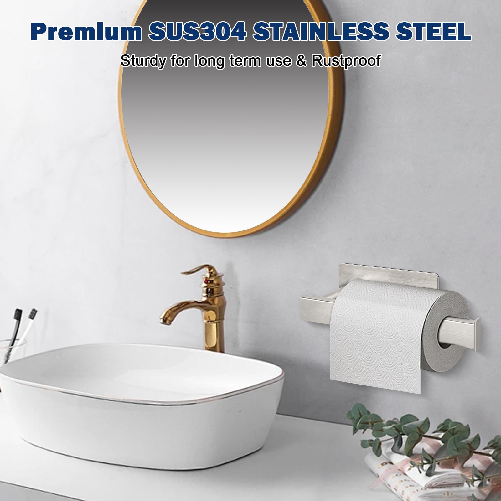 NearMoon Toilet Paper Holder Self Adhesive, Premium Thick SUS304 Stainless Steel Square Rustproof Toilet Roll Holder no Drilling for Bathroom, Kitchen, Washroom (Brushed Nickel) — Amazon image 7