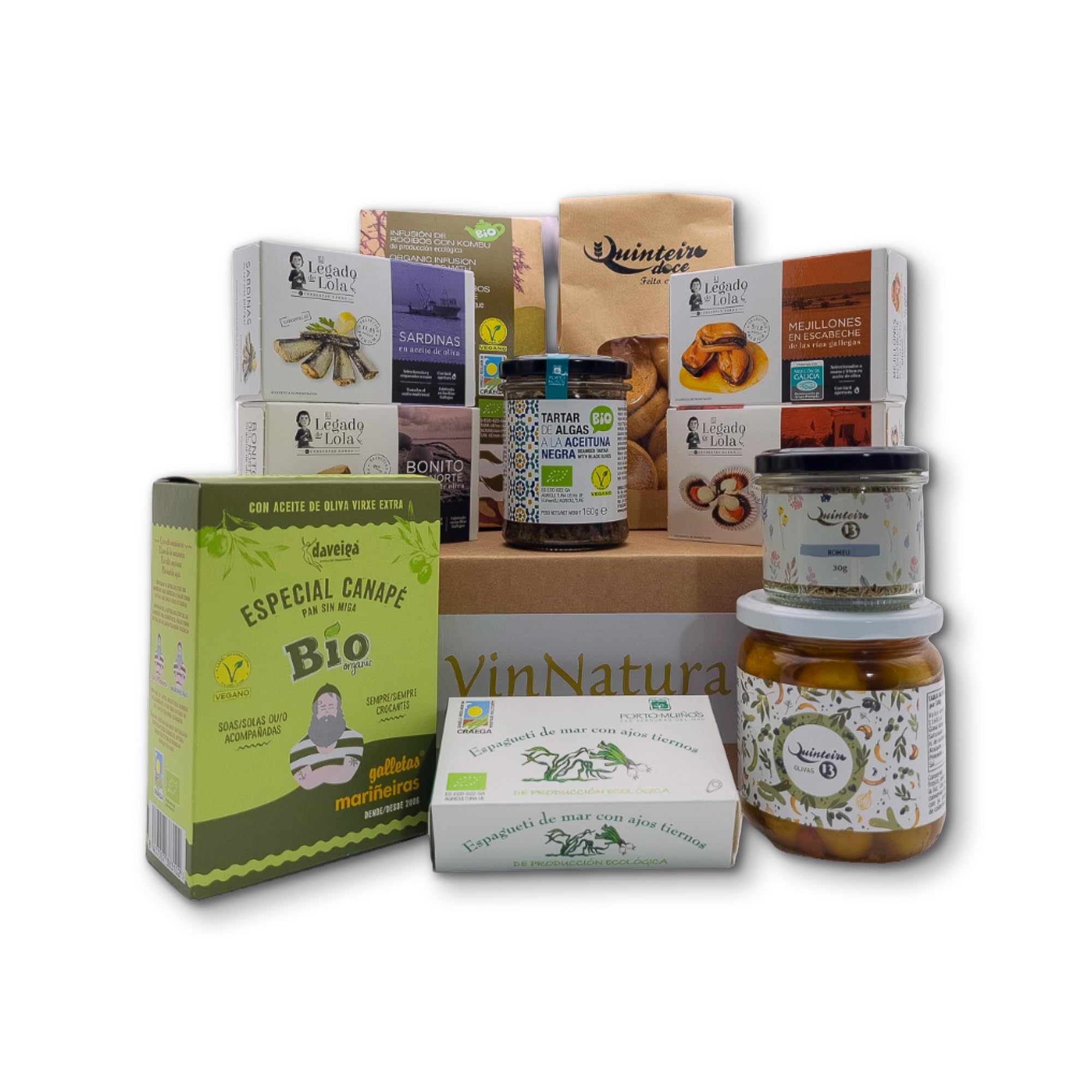 Caja Regalo Gourmet Camiño de VinNatura con Conservas Artesanales | Cesta gourmet de Galicia, regalos de empresa, celebraciones, elaboración tradicional, tarjeta personalizable