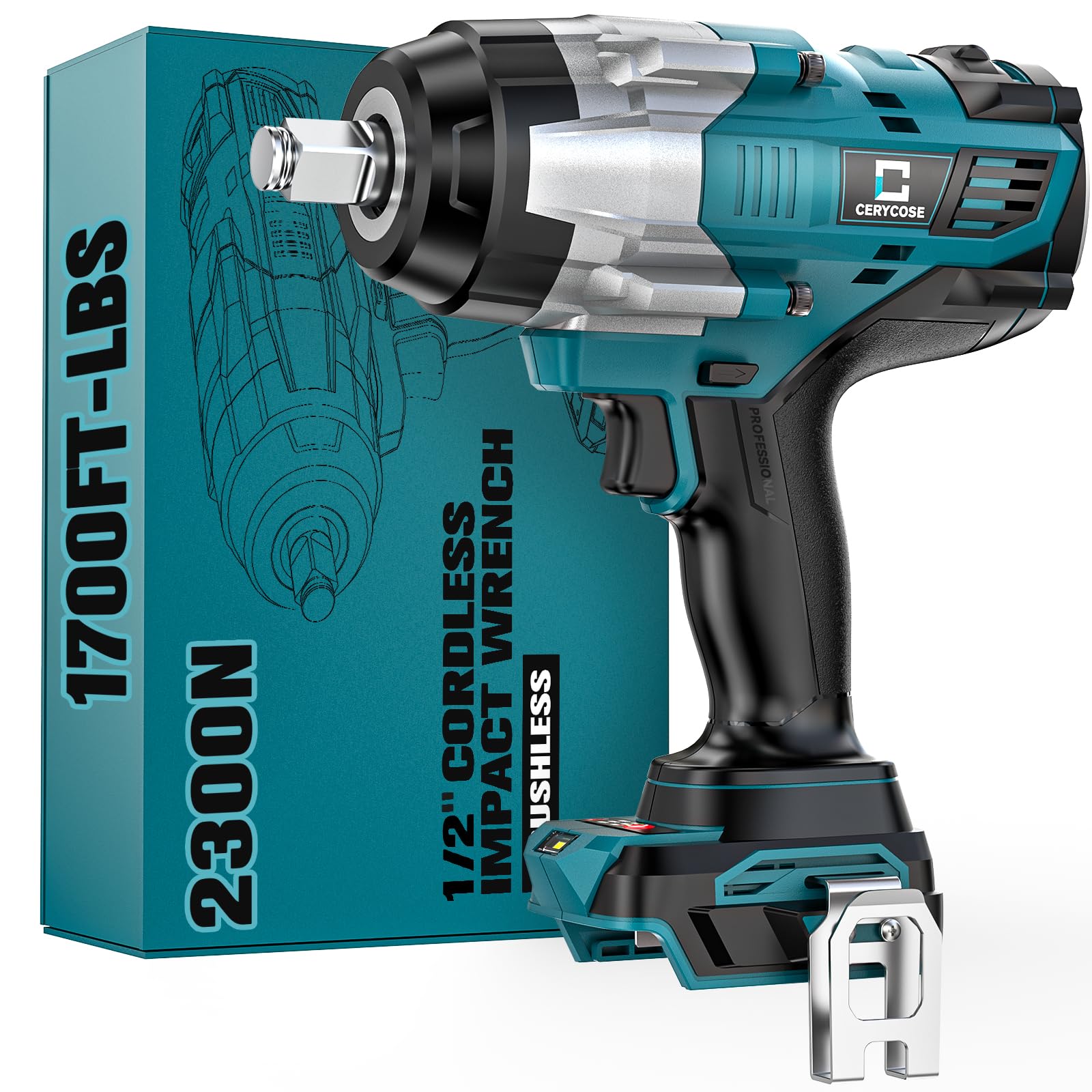 Cordless Impact Wrench 1/2 inch Compatible with Makita Battery: 1700FT-LBS High Torque Impact Wrench Heavy Duty Tool - Brushless Electric Impact Gun Includes LED Work Light - Bare Tool Only