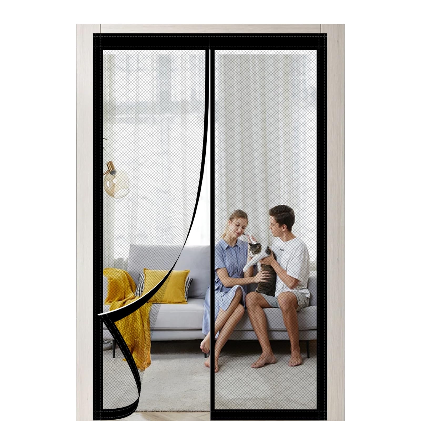 Lzjd Black Magnetic Fly Screen Door 88 X 205 Cm No Drilling Door Fly Screen Curtain Keep Bugs Out For Windows Doors Patio,