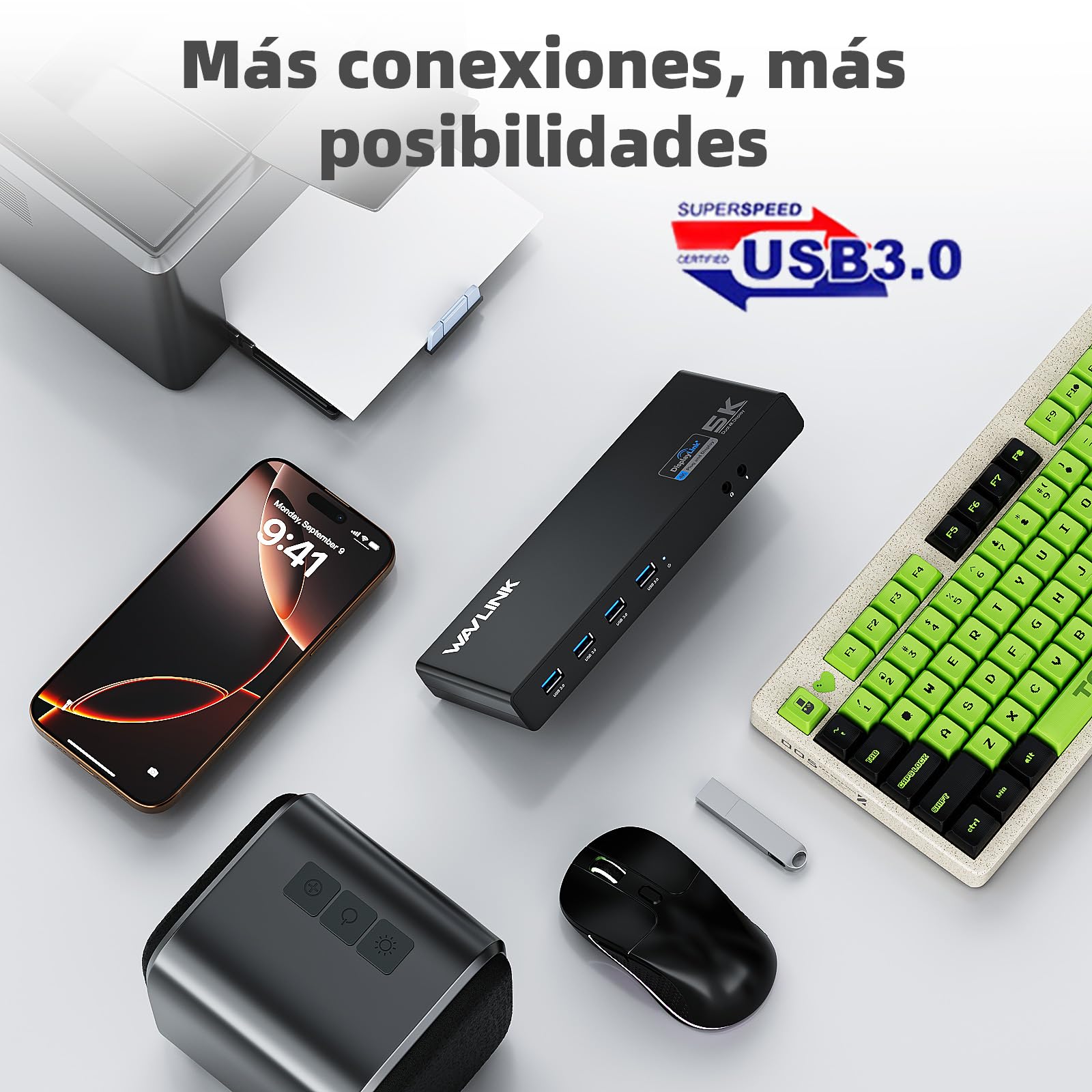 WAVLINK Estación de acoplamiento Displaylink, estación de acoplamiento universal USB C con 2 puertos HDMI y DP, PD de 65 W, Gigabit Ethernet, 6 puertos USB 3.0, audio, micrófono, compatible con Mac OS