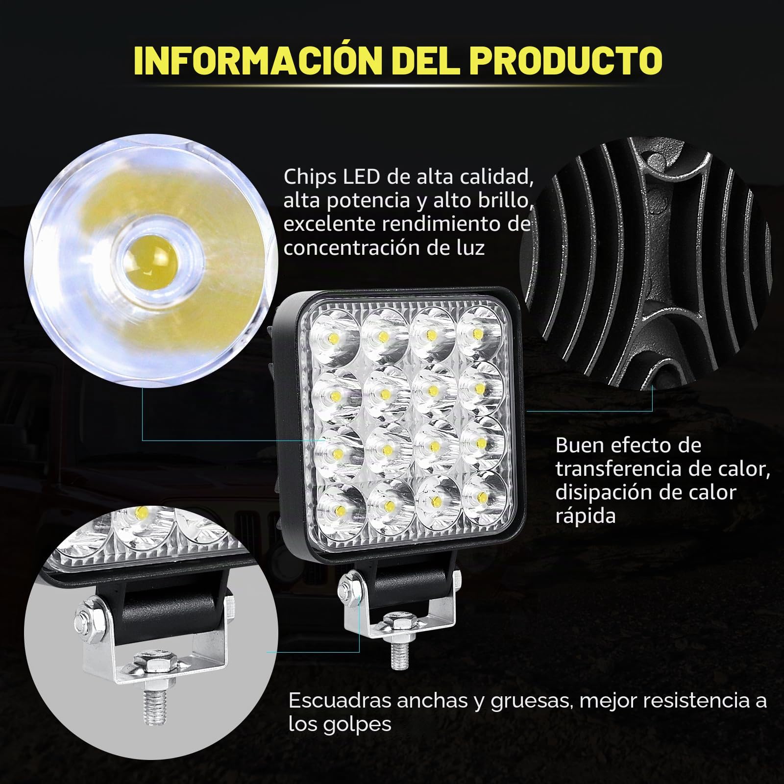 SKYWORLD 10Pcs Faro Trabajo LED Focos de Coche 3.3 Pulgadas 48W Faros Led Tractor 12V 24V Barra de Luz LED Foco de Tractor para 4x4 Moto ATV SUV Camión Excavadora Barco luces Todoterreno