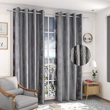 FRESH FROM LOOM Fresh From Loom Curtains For Door 7 Feet Long | Door Window Curtain | Premium Polyester Punch Parda | Latest Modern Parde For Living Room Bedroom | Home Screens | Eyelet Ring (Grey, 2Pc)(Eyelet;Blackout;Cordless;Lined)