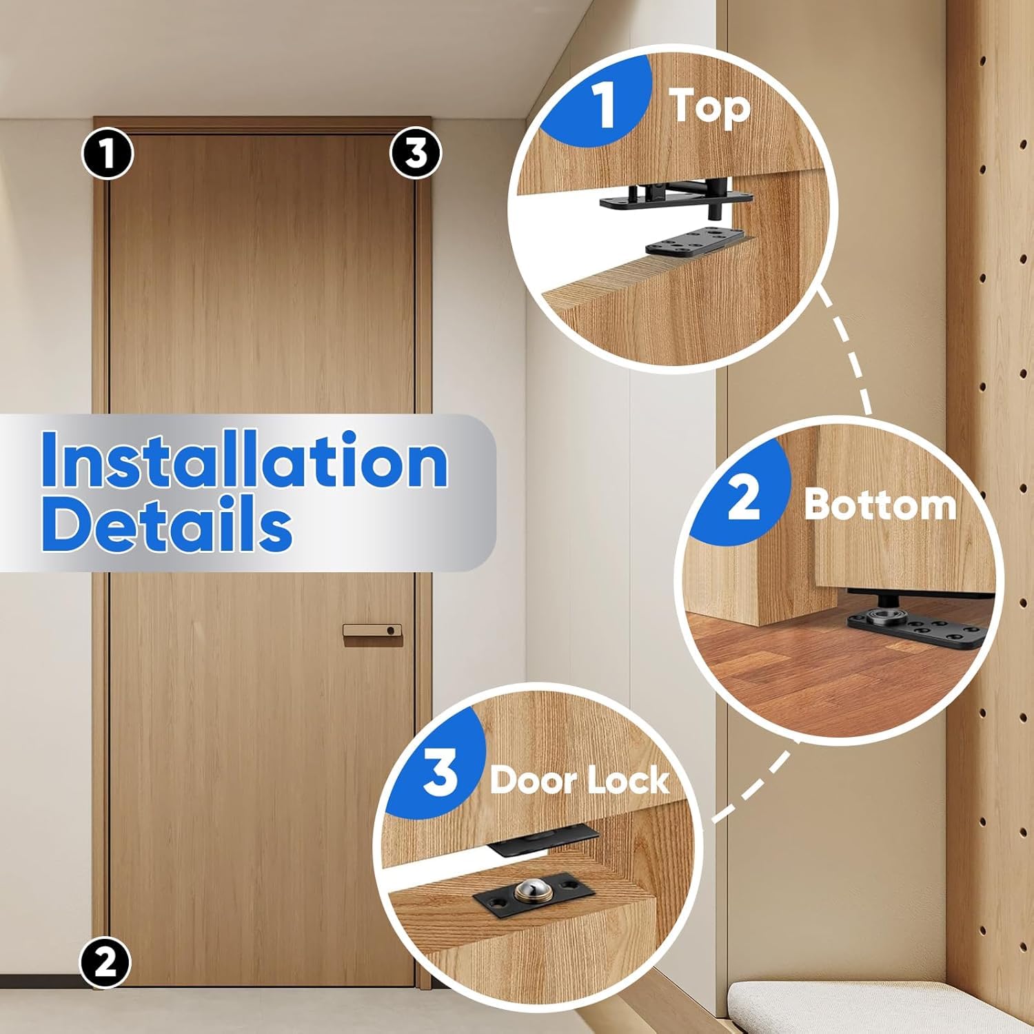Cerniera Invisibile per Porte Legno Pesanti - Pivot Superiore e Inferiore in Acciaio Inossidabile, 360° Rotazione, Regolabile in Altezza,Nero, 2 pezzi