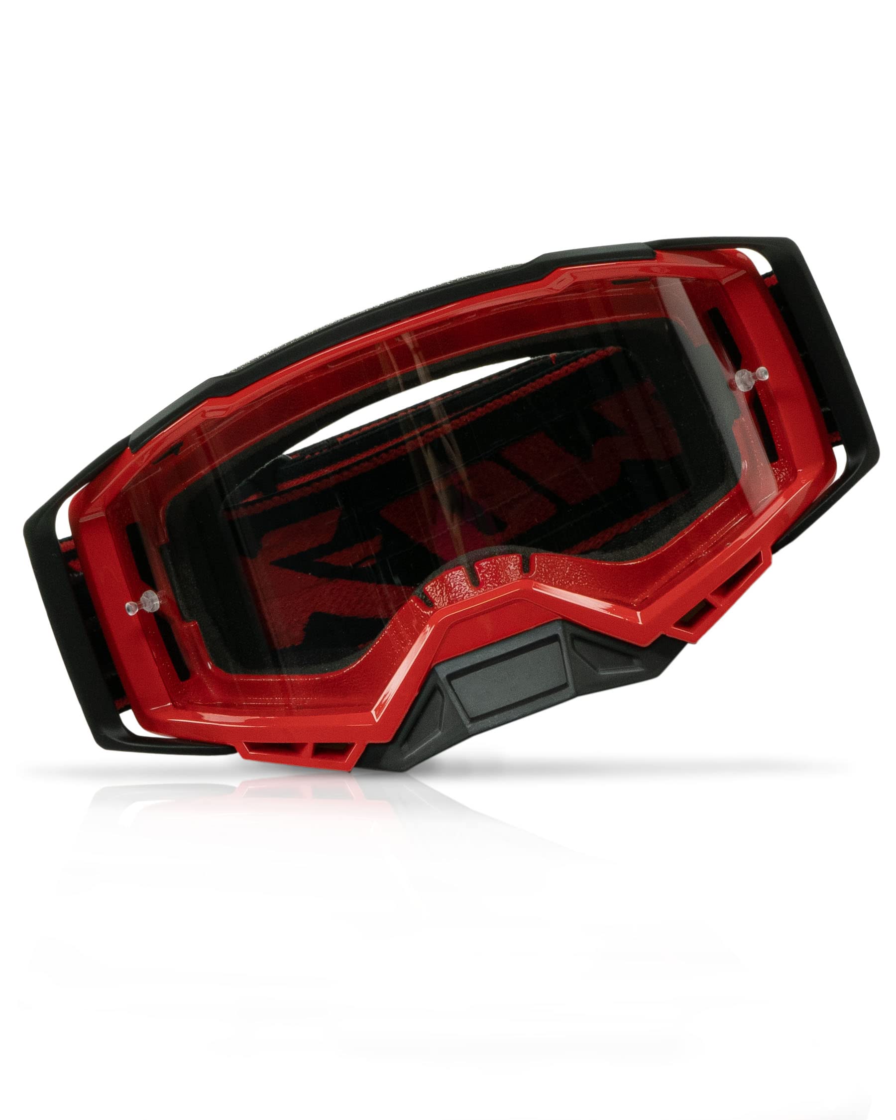 TWO-X Lunettes de cross - Lunettes de motocross avec verre transparent - Lunettes de moto anti-rayures - Enduro & Downhill - Lunettes de protection - Verre transparent - Atom - Rouge Inferno