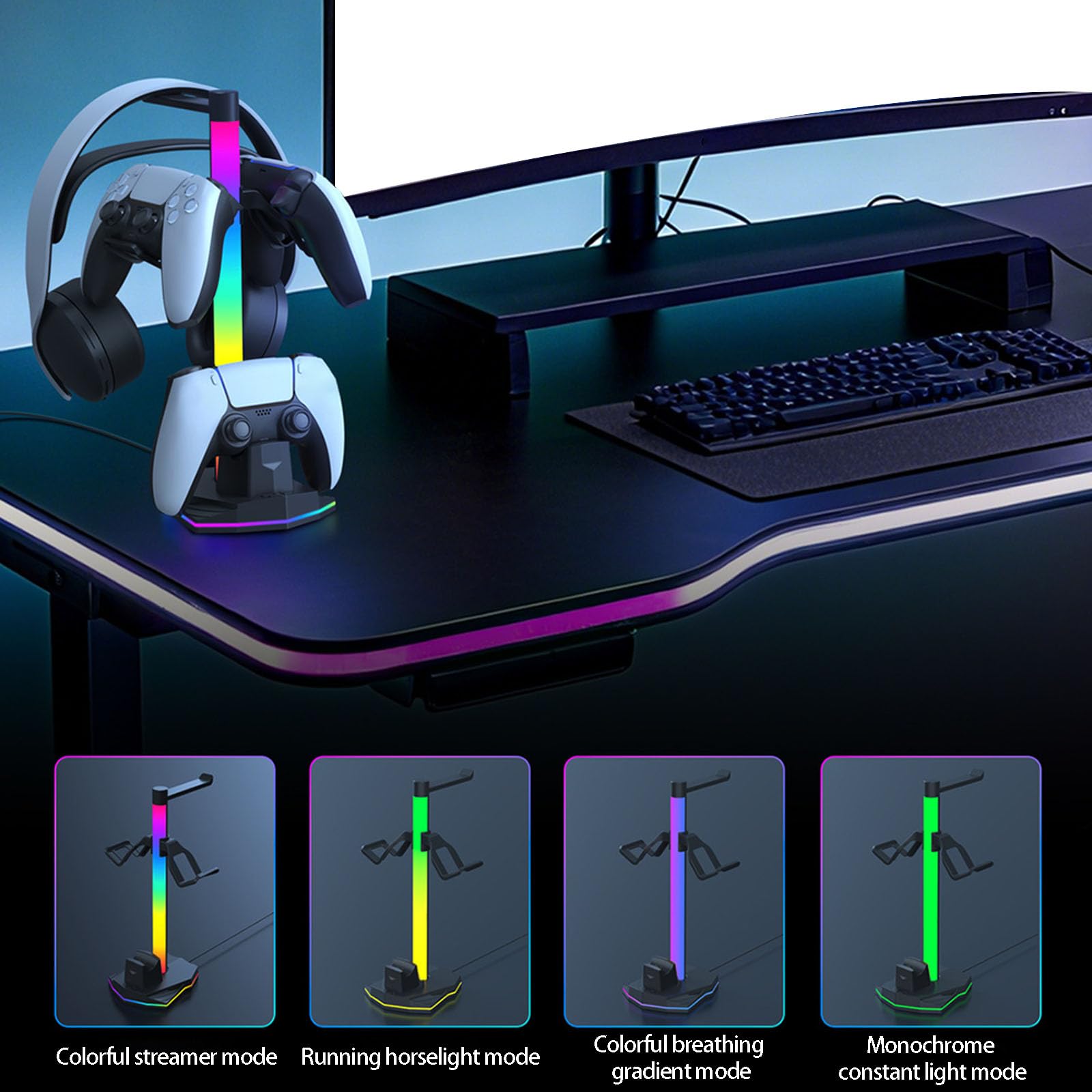 Soporte ergonómico para controlador de auriculares, gancho para auriculares con función de carga rápida y almacenamiento seguro de accesorios P5