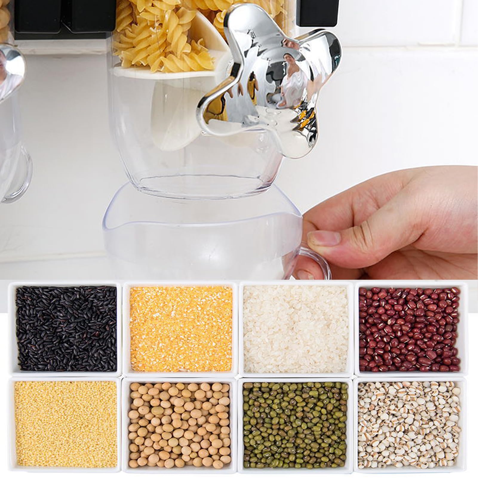 Syfunlv Double cereal dispenser, wall-mounted cereal dispenser, 29.2×31cm Mit Verschlussbecher,2L Kunststoff,rotary system, BPA-free, practical storage für nuts,Cornflakes und Süßigkeiten