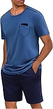 Uniexcosm Pijama Hombre Corto Verano Algodón Conjunto de Pijama Manga Corta con Cuello Redondo y Pantalones Cortos Ropa de Dormir