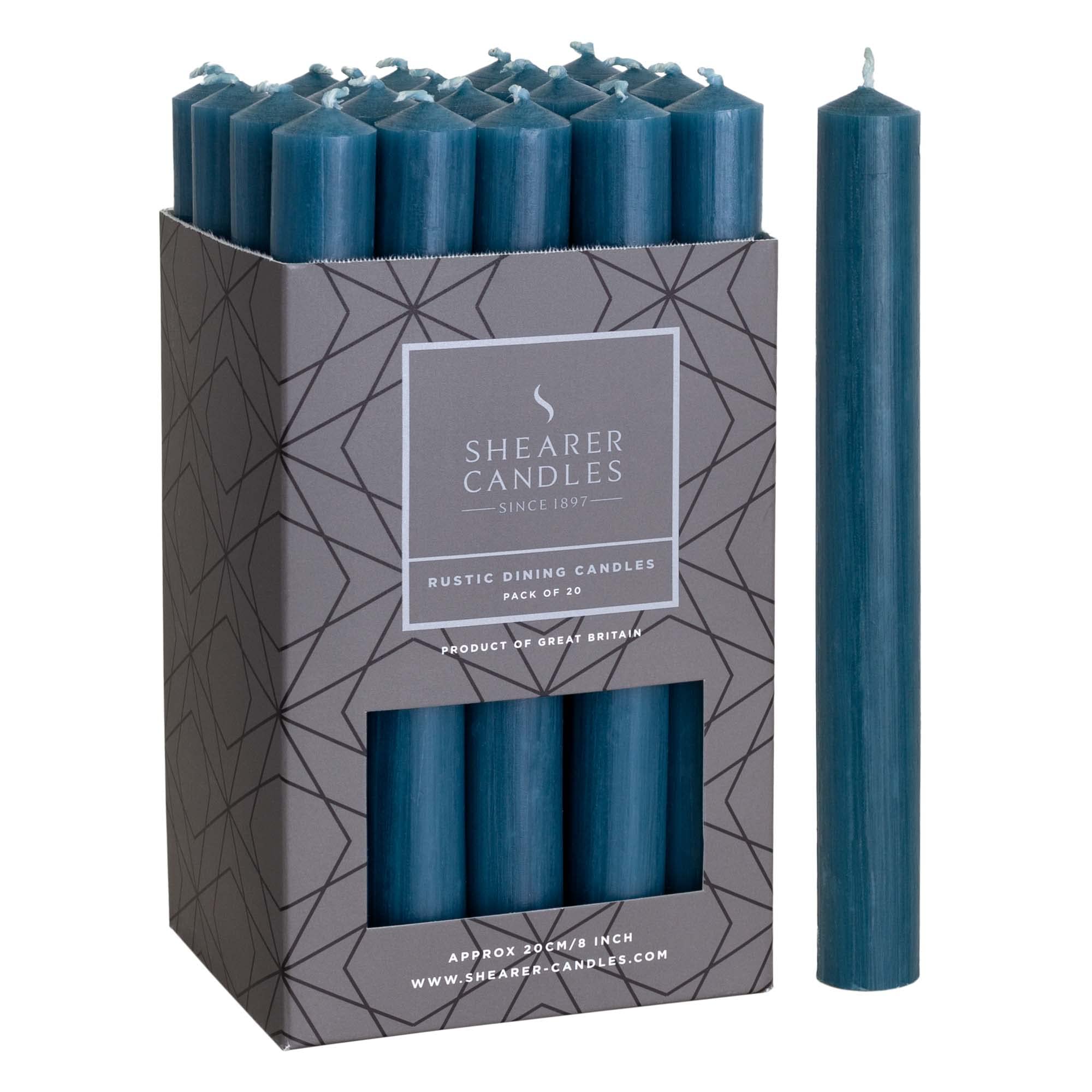 Shearer Teal Candles - Dinner Candles - 8 Inch - Unscented Dinner Candles - 8 Hour Burn Time - 20 Pack