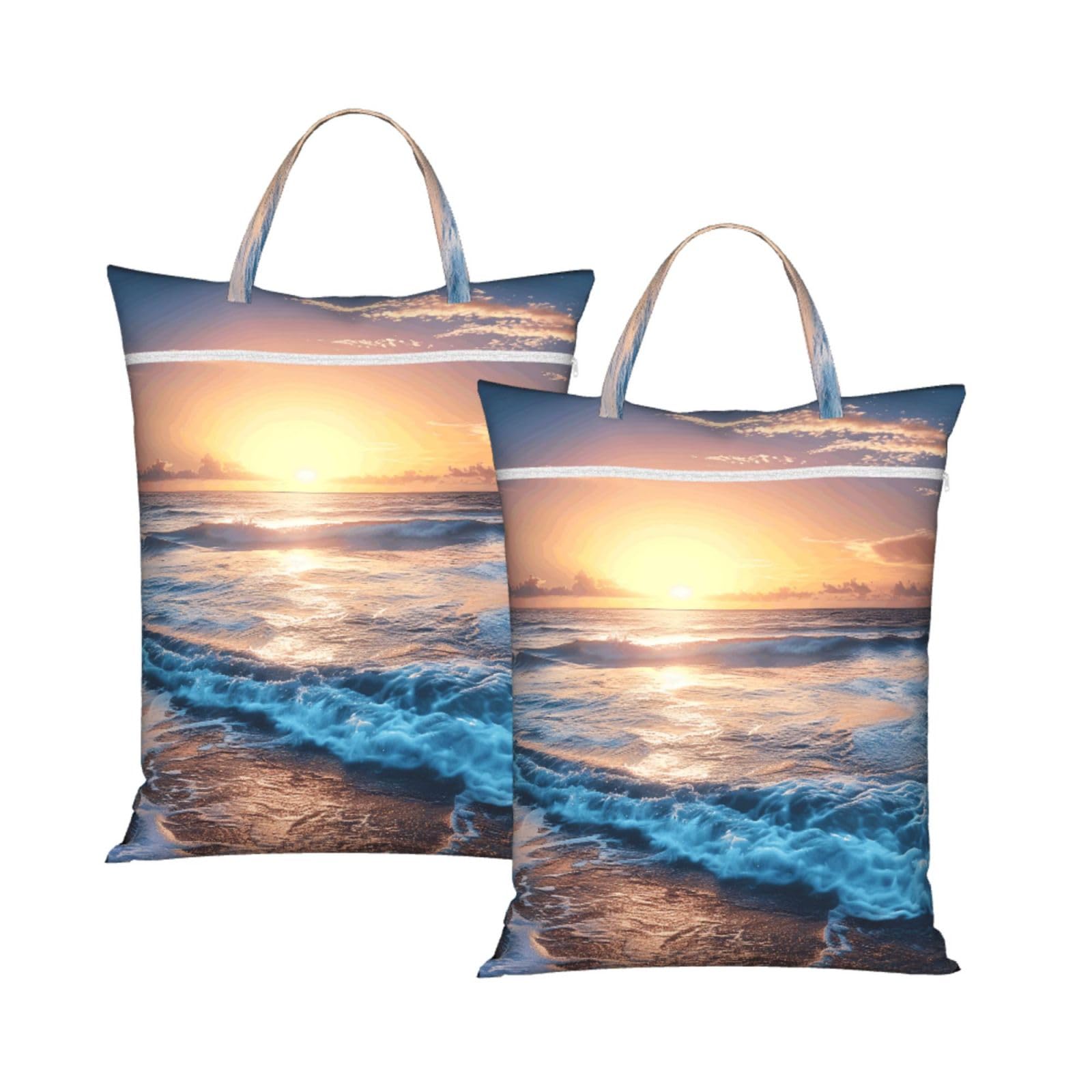 Large Travel Laundry Bags,Sunrise Print with Handle Foldable Laundry Bag for Holidays Gym Swimming and Family Trips, 2Pcs