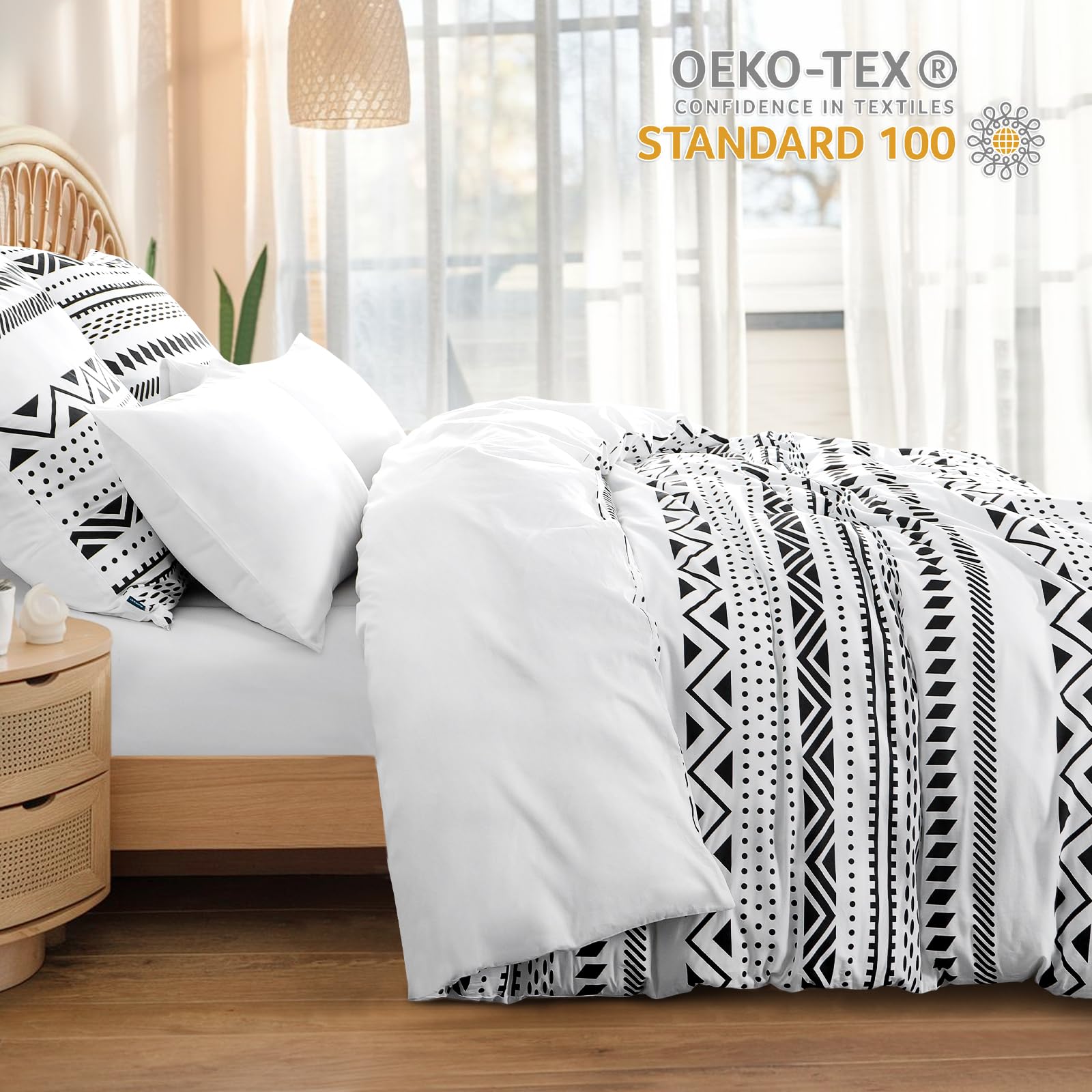 RUIKASI Biancheria da letto 155 x 220 cm, in cotone, 2 pezzi, colore grigio, 155 x 250 cm, 2 pezzi, con motivo boho grigio, set copripiumino da 2 pezzi, cotone con chiusura lampo