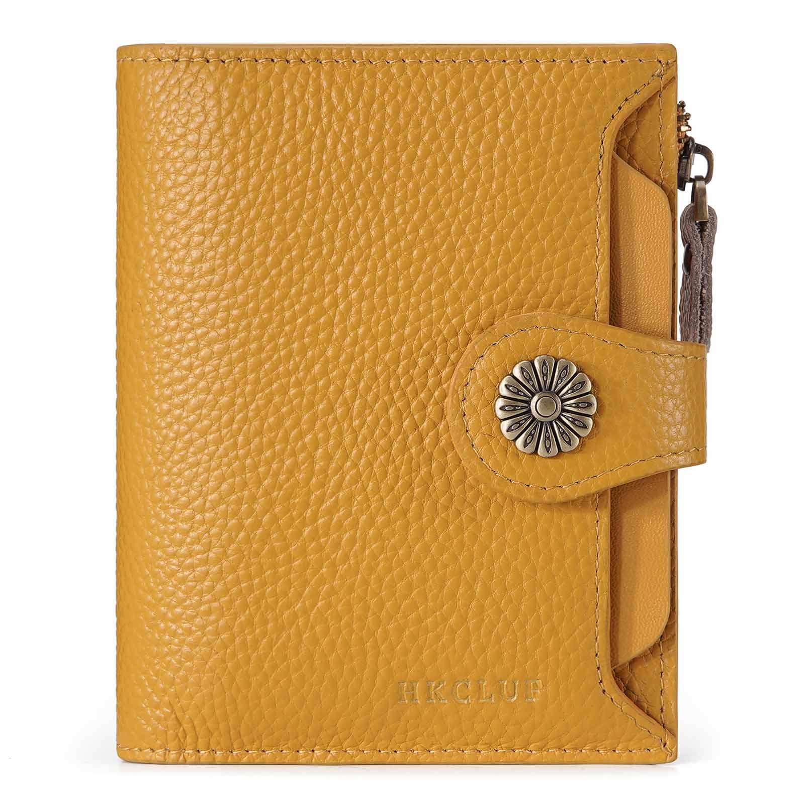 HKCLUF Leather Wallet Women,RFID Blocking Small Wallet for Women,Bifold Womens Wallet,Card Holder Wallet Ladies With Zip Coin Pocket(yellow)