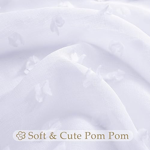 Miniatura 4 de Guken - Juego de 2 cortinas de gasa transparentes, con bolsillo para barra, pompones, bordadas, paneles para decoración de ventanas