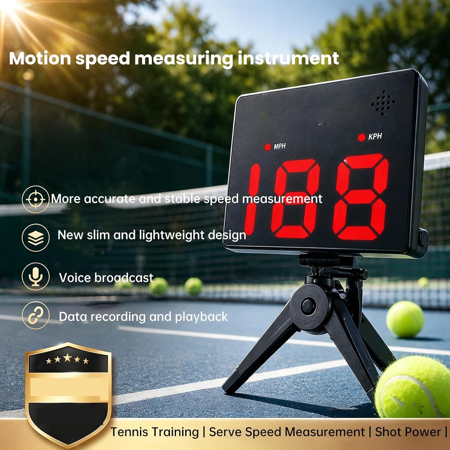 Tester di velocità per Tennis, Sensori di velocità per Allenamento, Misura La velocità di Servizio, Racchetta E Palla, con Display Digitale, Tester di velocità Sportivo A Mani Libere per