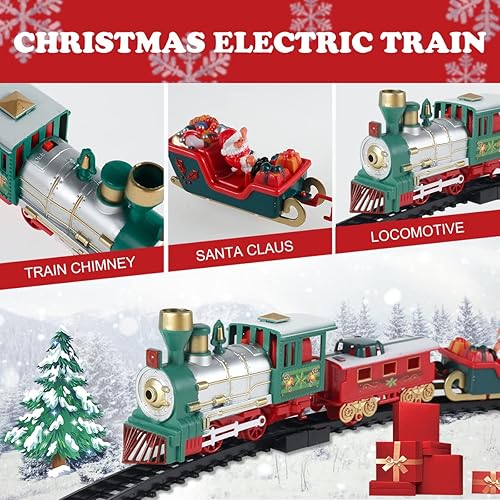 Miniatura 2 de JetBravo Juguetes de tren de coche eléctrico de Navidad árbol de Navidad coche de tren con locomotora coches y pistas juguete de tren a pilas con