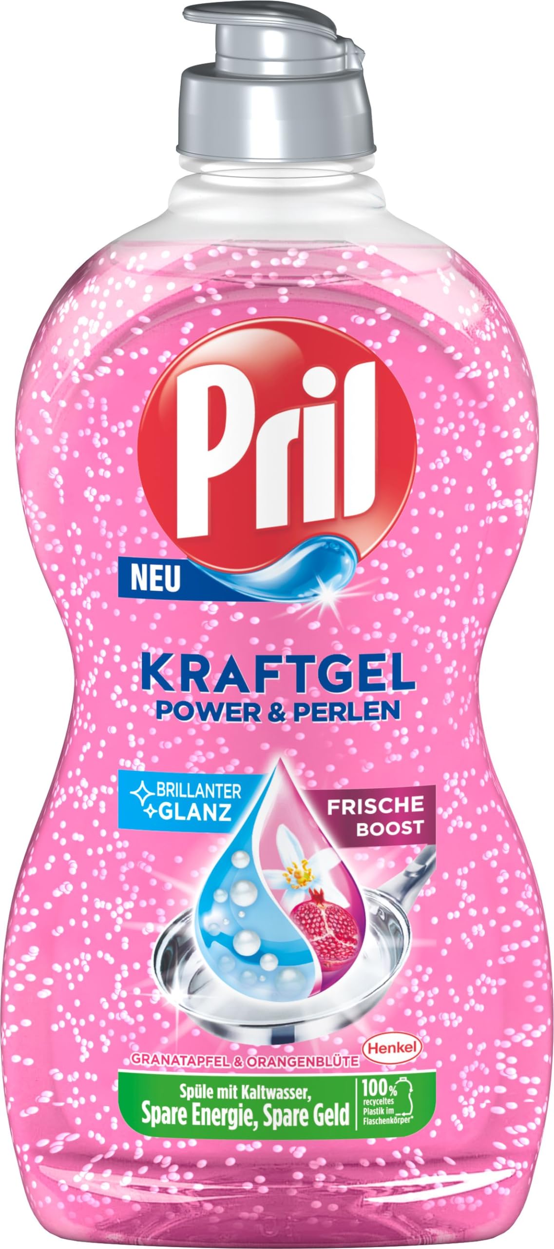 PRIL Kraft Gel Power & Perlen (14x 450 ml), Handgeschirrspülmittel mit hoher Fettlösekraft, für sauberes Geschirr mit brillantem Glanz und Frische-Boost