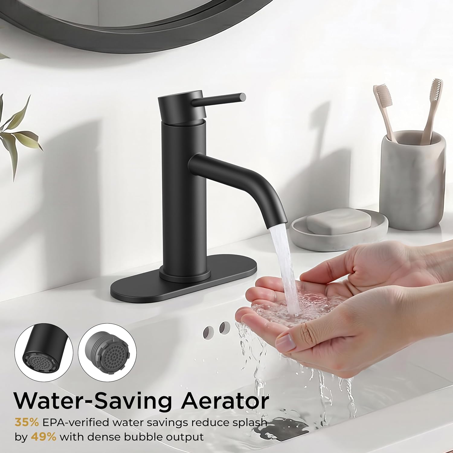 FORIOUS Matte Black Bathroom Faucet 1 or 3 Hole, Modern Single Handle One Hole Bathroom Sink Faucets with Pop Up Drain and Supply Hose for Vanity, RV, Lavatory, Restroom