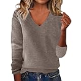 Cashmere Sweaters for Women Wool Sweater Fall Clothes Long Sleeve V Neck Pullover Soft Lightweight Knit Tops