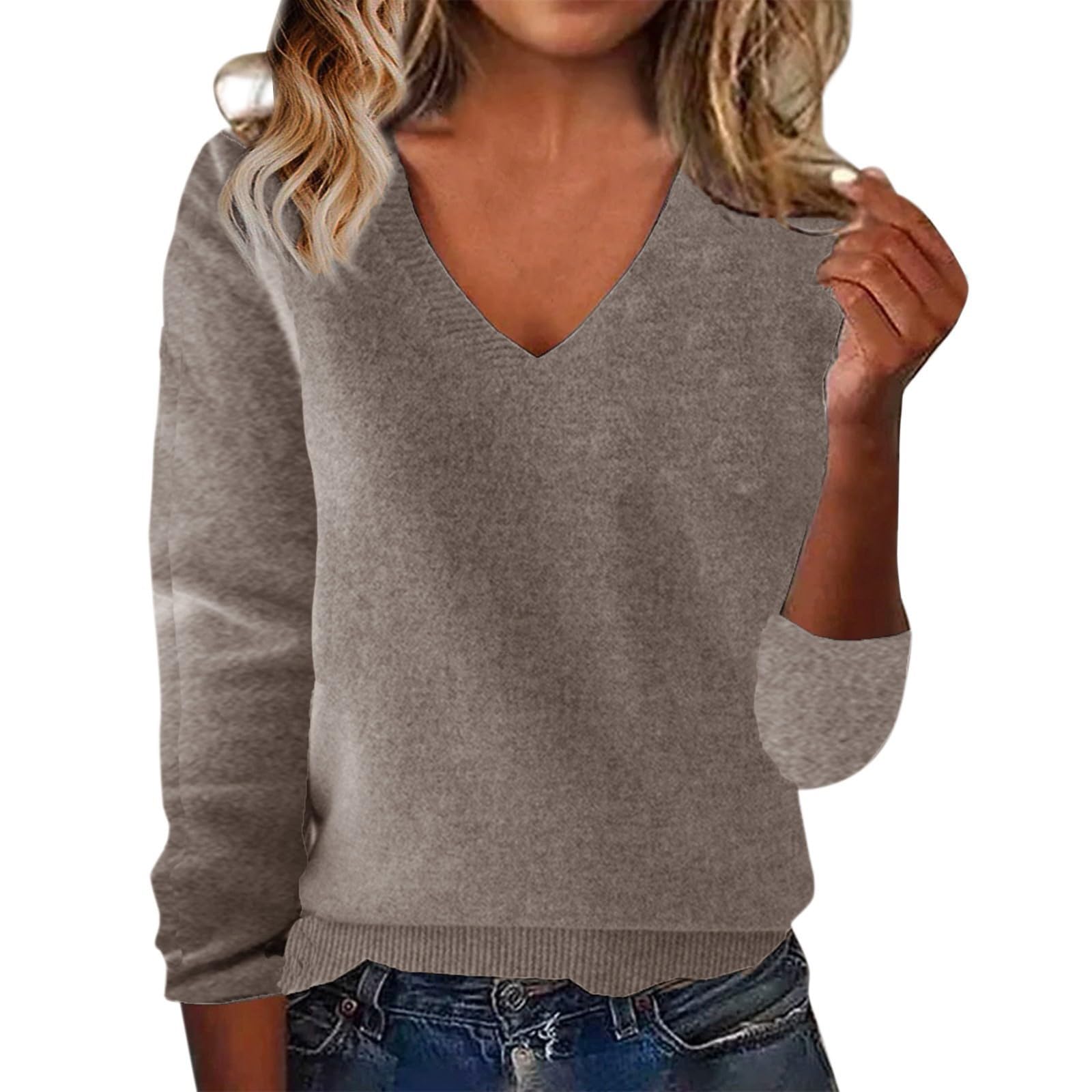 Cozy Cashmere Sweaters for Women V Neck Warm Sweater Soft Pullover Sweaters Long Sleeve Winter Cashmere Tops