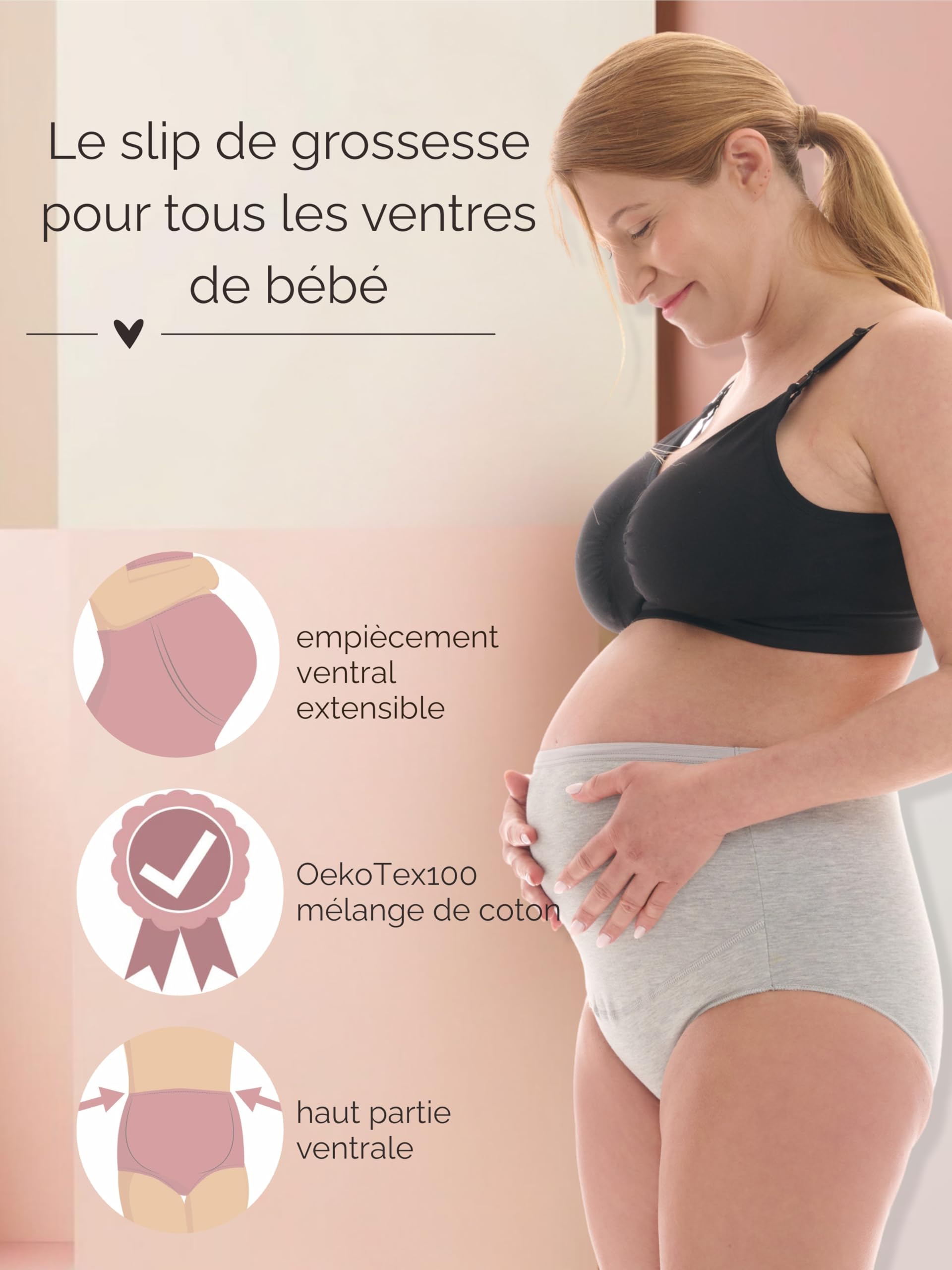 Herzmutter Culotte de Grossesse - sous-vêtements maternité - Culotte maternité Femme - Slip pour Femmes Enceintes - Coton Extensible - 5100