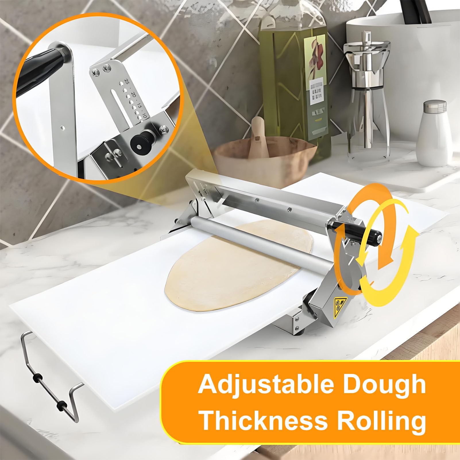 Máquina laminadora de masa plegable manual para panadería y uso doméstico, rodillo de repostería de acero inoxidable con grosor ajustable