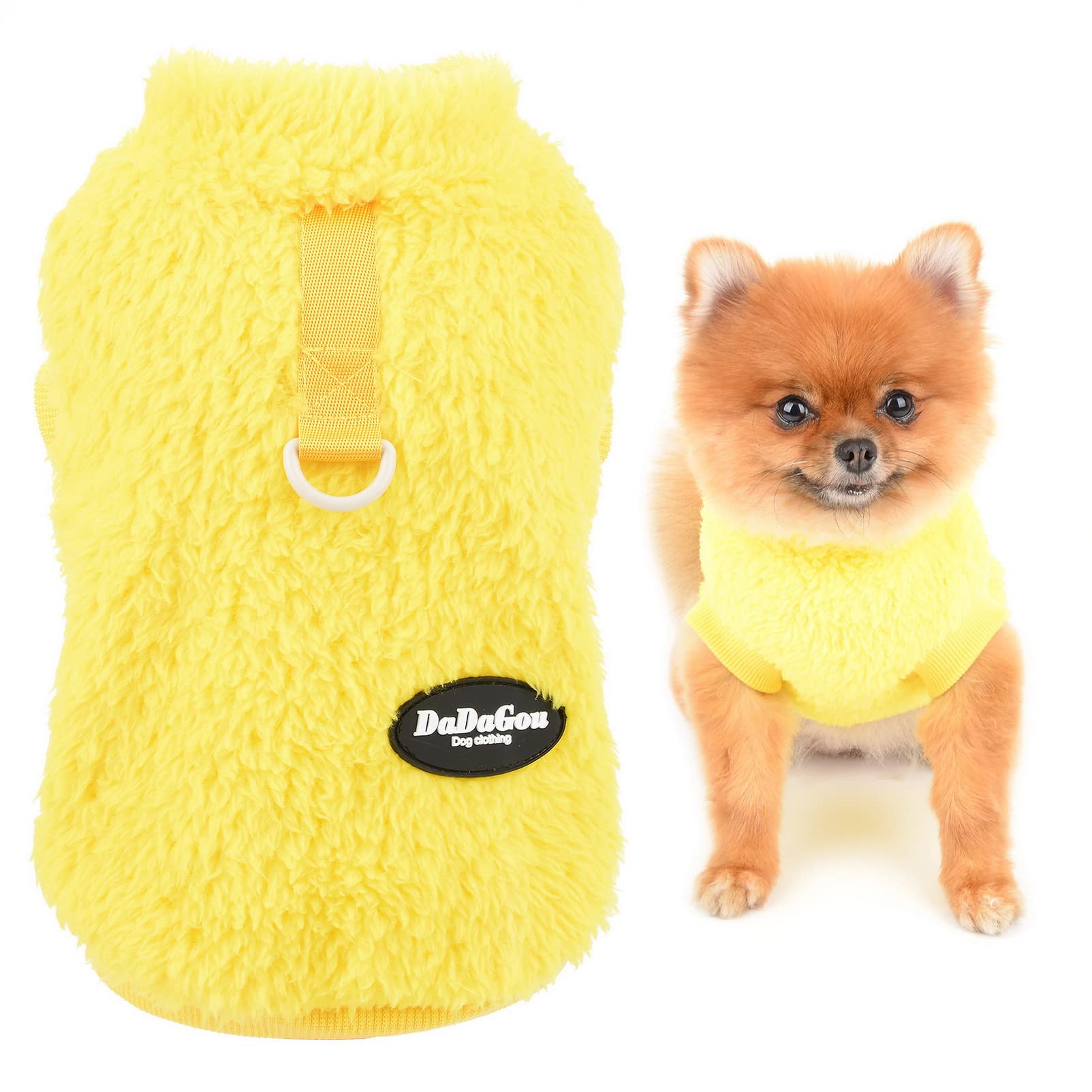SMALLLEE_LUCKY_STORE Pet Sherpa Fleece Jumpers Sweaters Vest Turtleneck Pullover with D-ring Soft Sweatshirt for Small Dogs Cat Puppy Boy Girl Yorkie Chihuahua Warm Fall Winter Clothes,Yellow,M
