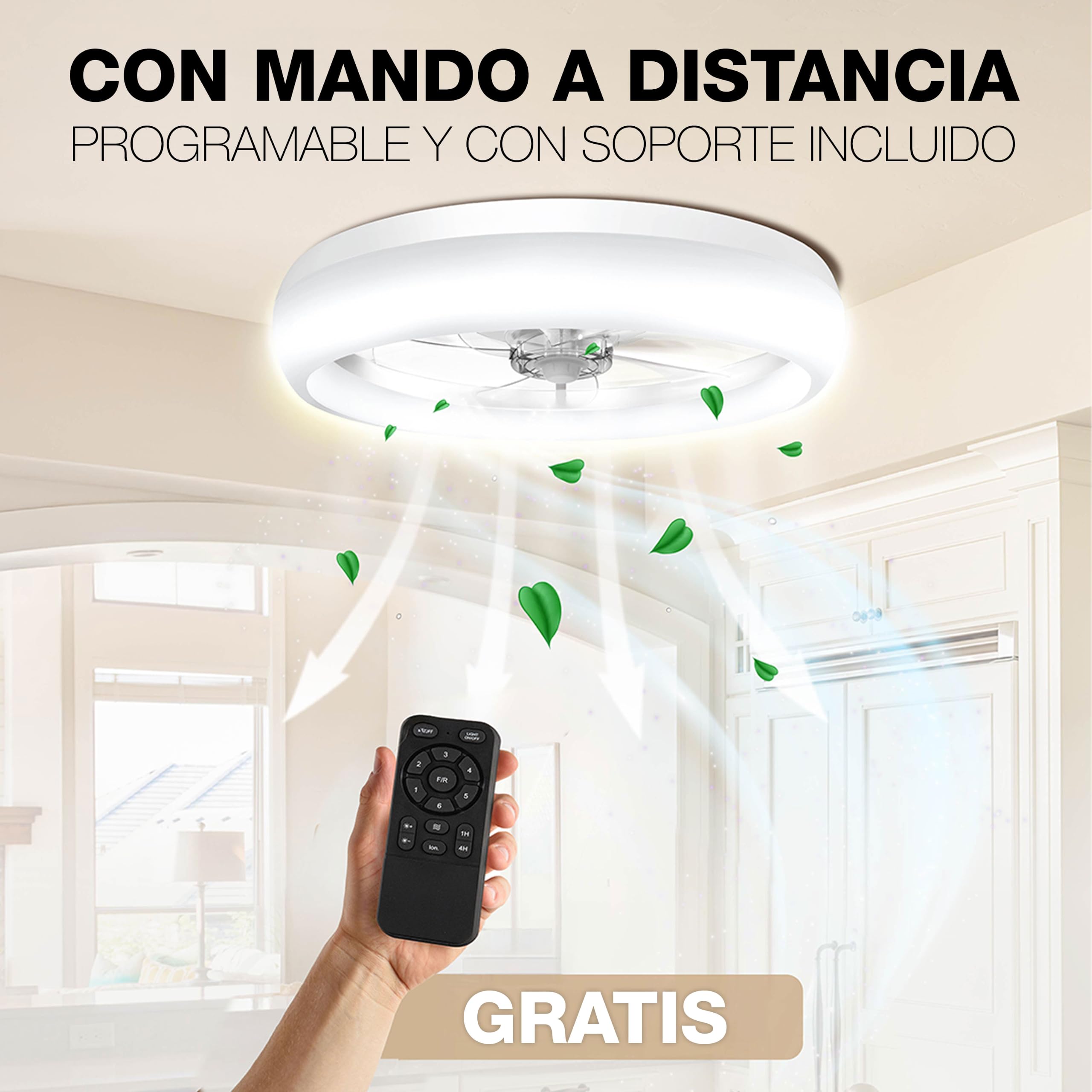 BrisaNova Ventilador Techo + Luz LED, Silencioso <35 dB, 6 Velocidades, Mando a Distancia, Motor Reversible, Temporizador; para Dormitorio, Habitaciones Pequeñas; 2 Tamaños 50 y 35,5 cm