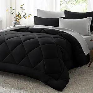 Anluoer King Comforter Set,Black and Grey Bed in a Bag 7 Piece,Lightweight Bedding Set with Soft Down Alternative Fill,Bed Set Includes Comforter, Fitted Sheet, Flat Sheet,Pillowcases and Shams