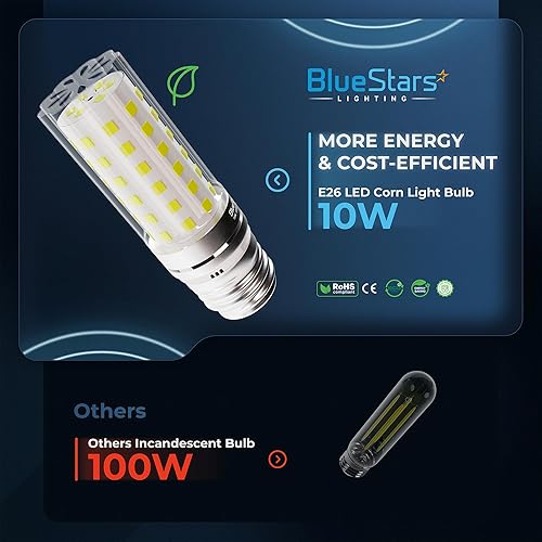 Vista 46 de BlueStars Paquete de 4 bombillas LED E12 de 20 W de maíz [4.5 pulgadas], base de candelabro equivalente a 150 W equivalente a 6500 K, luz diurna