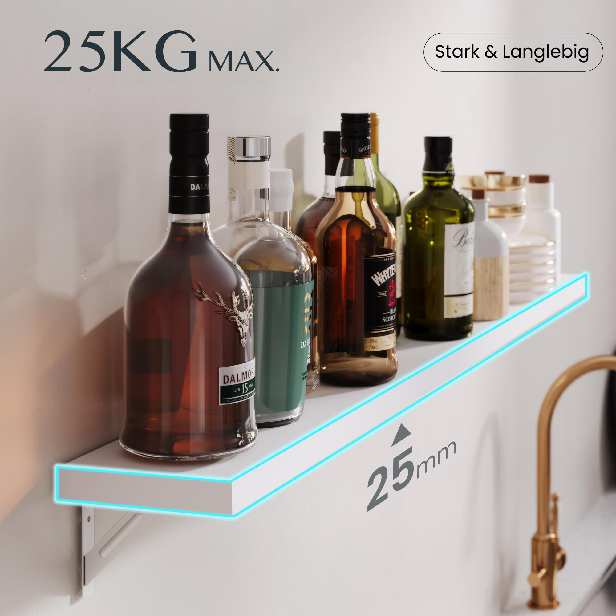 FLEXISPOT Wandregal Holz 400×150×25 mm – 3er-Set Schweberegal Weiß, Bücherregal aus Holz, 20 kg belastbar, modern & platzsparend Wandboard, dekoratives Hängeregal für Wohnzimmer, Küche, Bad oder Büro