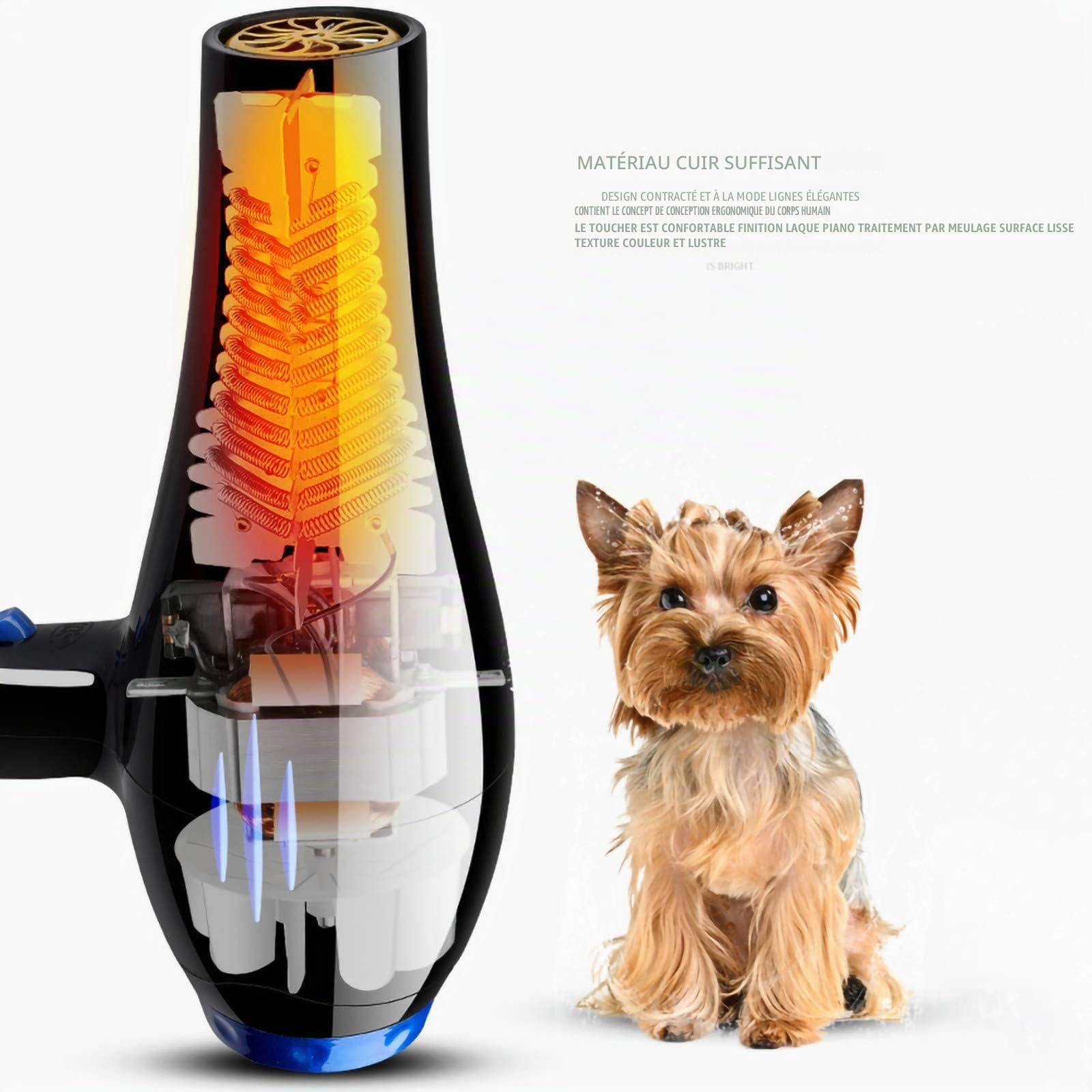 Chien Dog Sechoir Sèche-Cheveux, Professionnel Sèche-Poils pour Chien, Réglable Vitesse du Vent et Plage de Température, sourdine, Lumière Bleue Stérilisation
