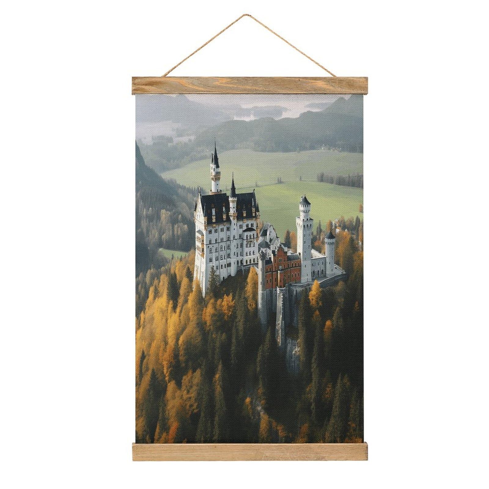 VstaDank Germany Neuschwanstein Castle Poster with Wooden Frame Hanger Art Painting Wall Decor Poster Wall Hanging Wooden Frame 13x20 Wood Poster Hanger for Photo Picture Art Canvas Print Artwork