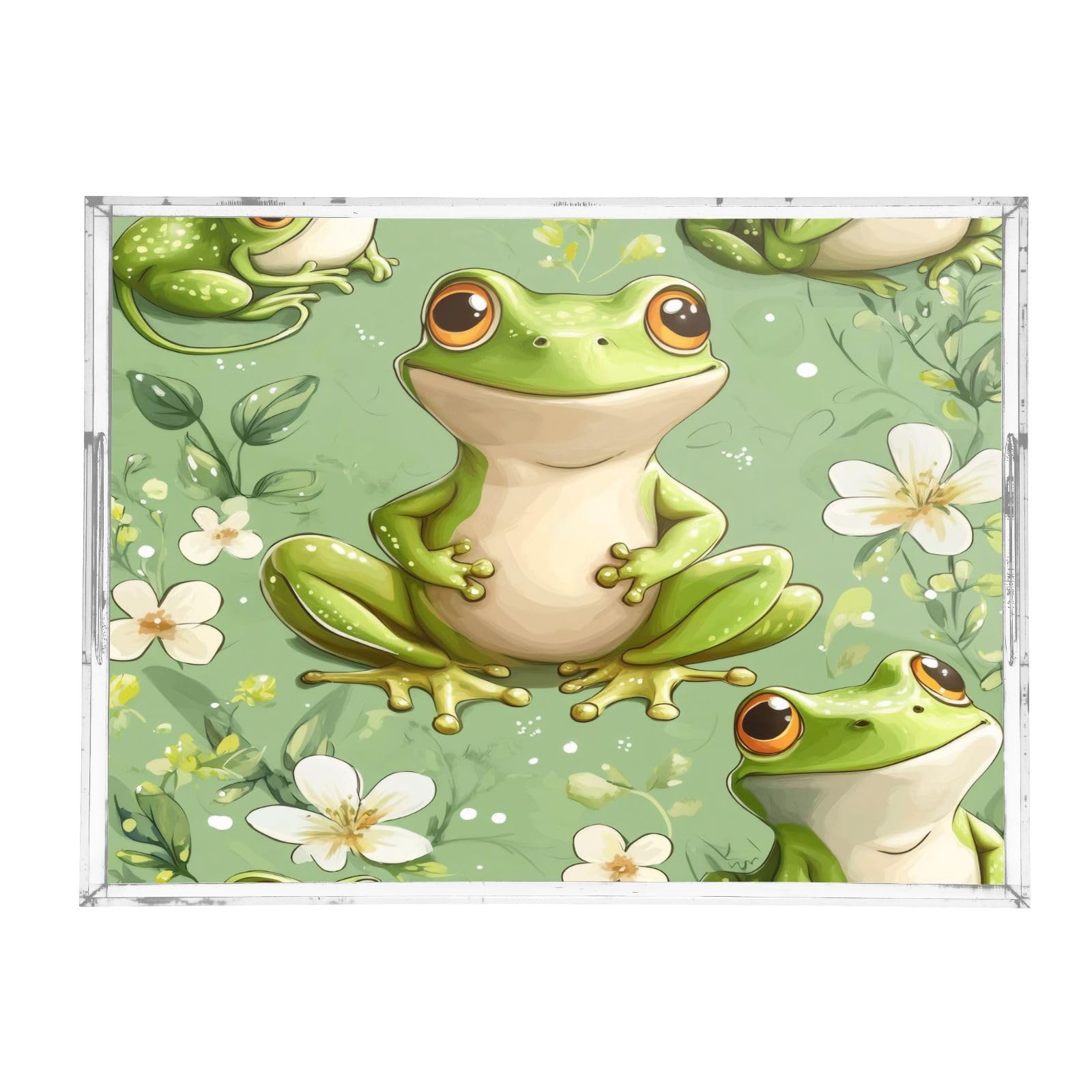 Msyxl Cute Cartoon Frog Serving Tray for Coffee Table, Decorative Acrylic Tray Cute Cartoon Frog Tray with with Handles for Breakfast, Ottoman, Countertop, 12x16 in