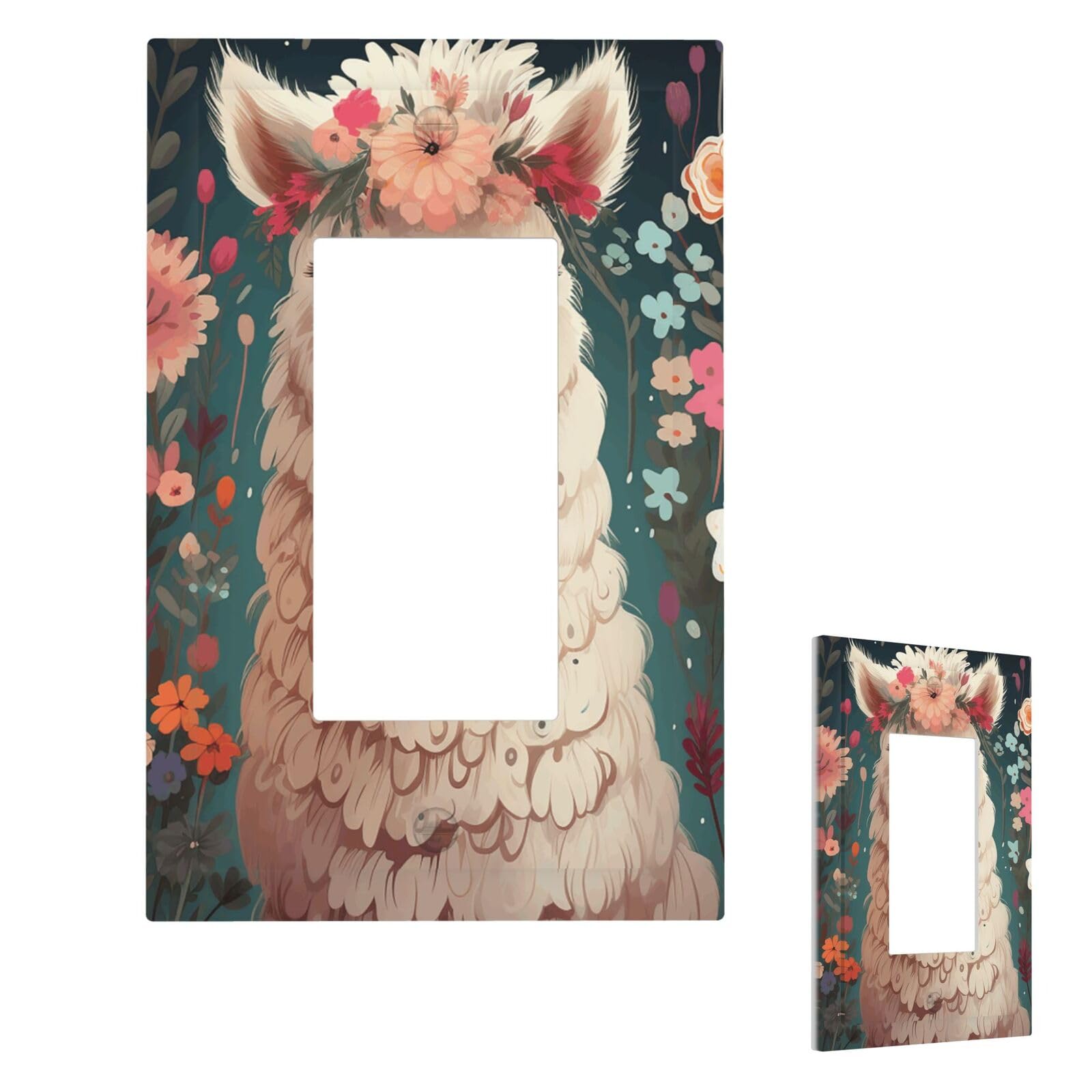 Flower Alpaca Wall Plate Cover Modern Decorative 1 Gang Light Switch Cover Unbreakable Receptacle Outlet Covers For Living Room Bedroom Home Decor 1 Gang