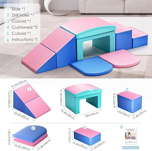 Miniatura 3 de Bloques de escalada de espuma para niños pequeños, 6 piezas de juguetes de escalada suaves, juego de espuma para gatear y escalar con túnel, patio