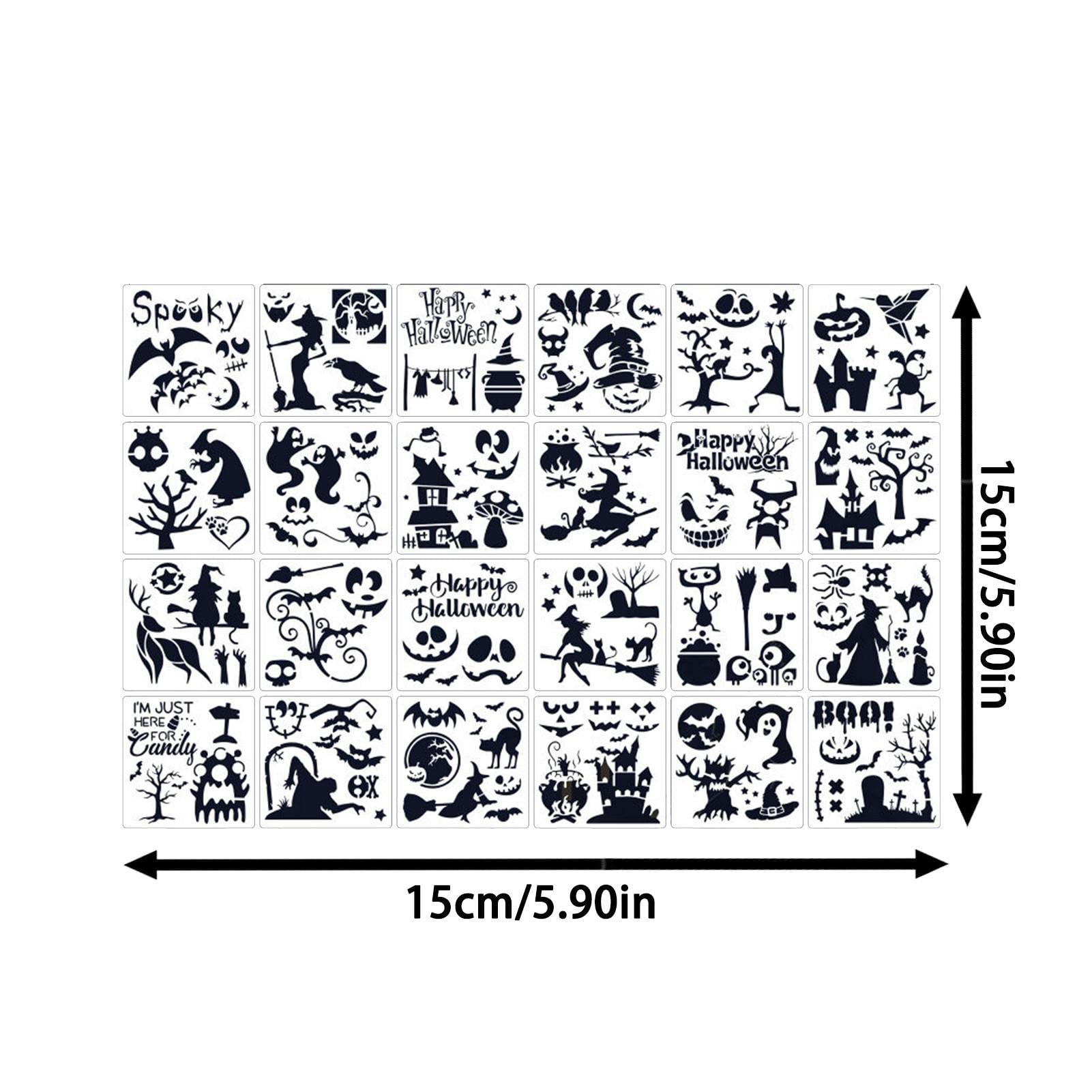 JINGLING 5 stencil per pittura di Halloween su legno | 24 stencil da disegno a tema Halloween per dipingere su legno | Modelli di disegno di Halloween riutilizzabili decorativi