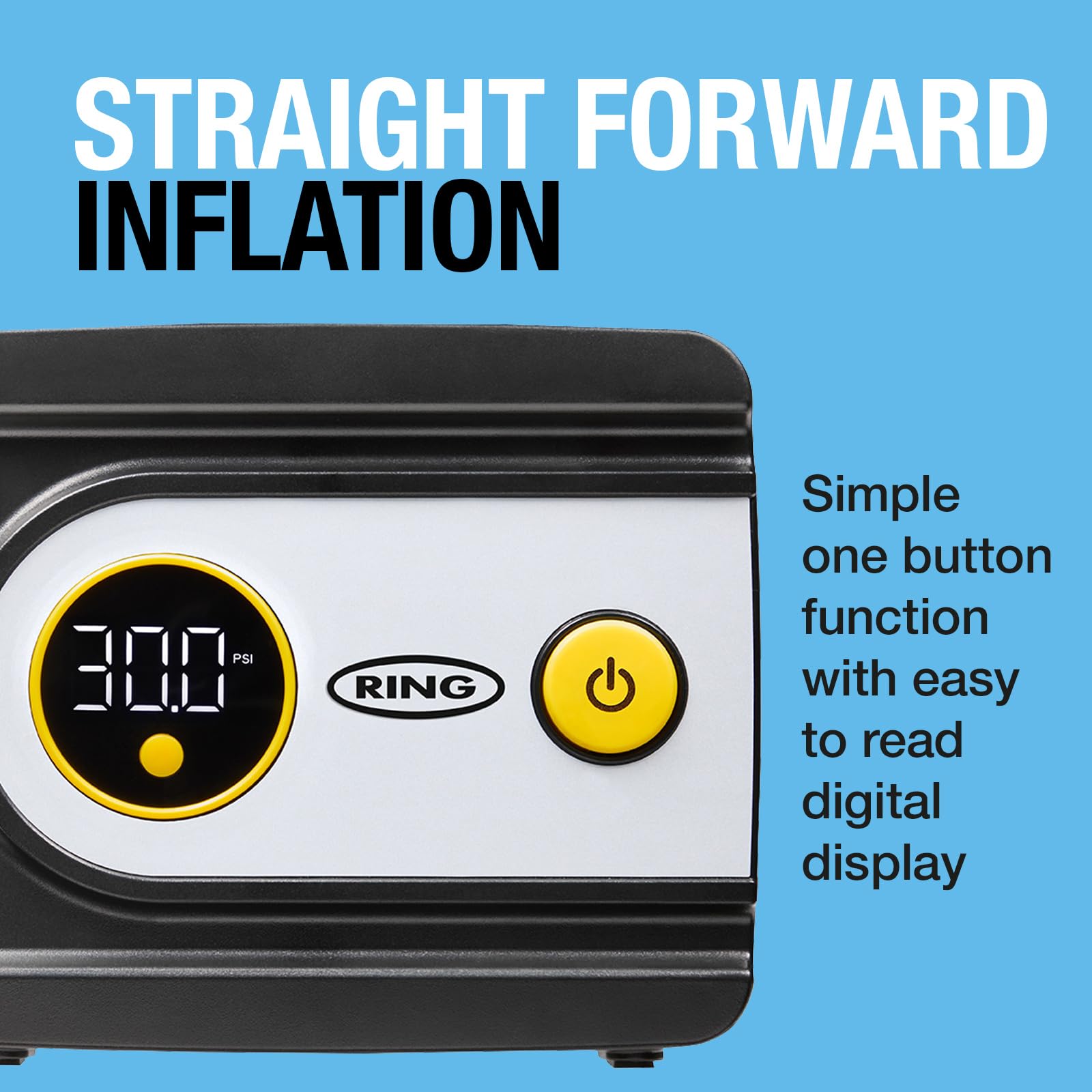 RING TYREINFLATE 20 Digital Tyre Inflator Air Compressor with Three Adaptors - Measures in PSI, BAR and kPA — view 2